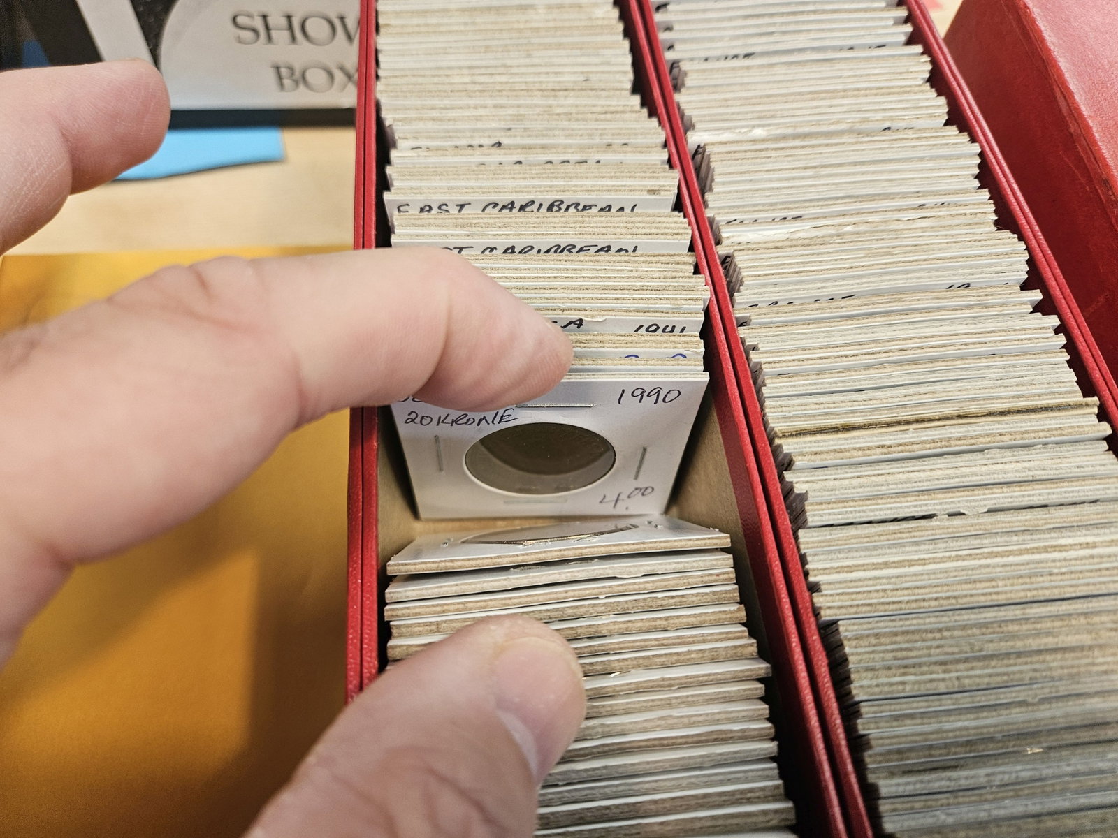 HUGE DOUBLE ROW Stock box full of World coins!! - 6