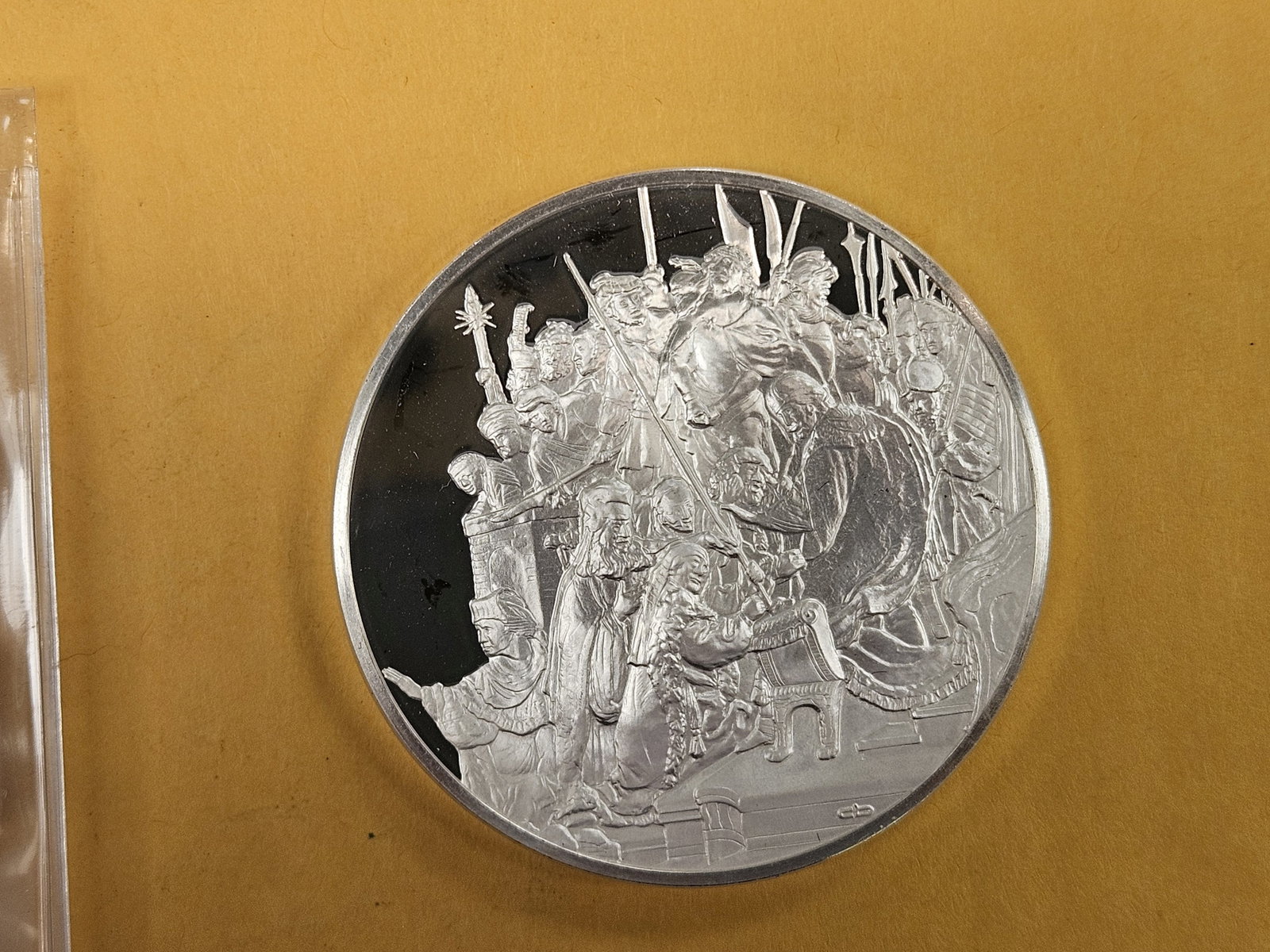 GEM Proof Deep Cameo Sterling Silver Rembrandt round: Weighs 66 grams. 2.13 troy ounces. Christ before Pilate
