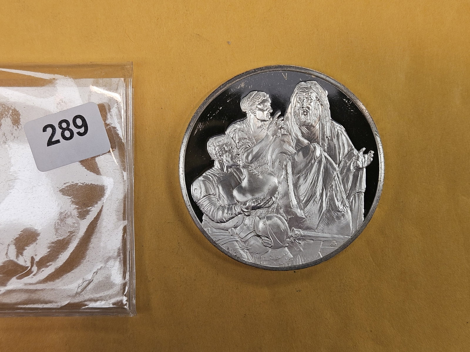 GEM Proof Deep Cameo Sterling Silver Rembrandt round: Weighs 66 grams. 2.13 troy ounces. Apostle Peter denying Christ