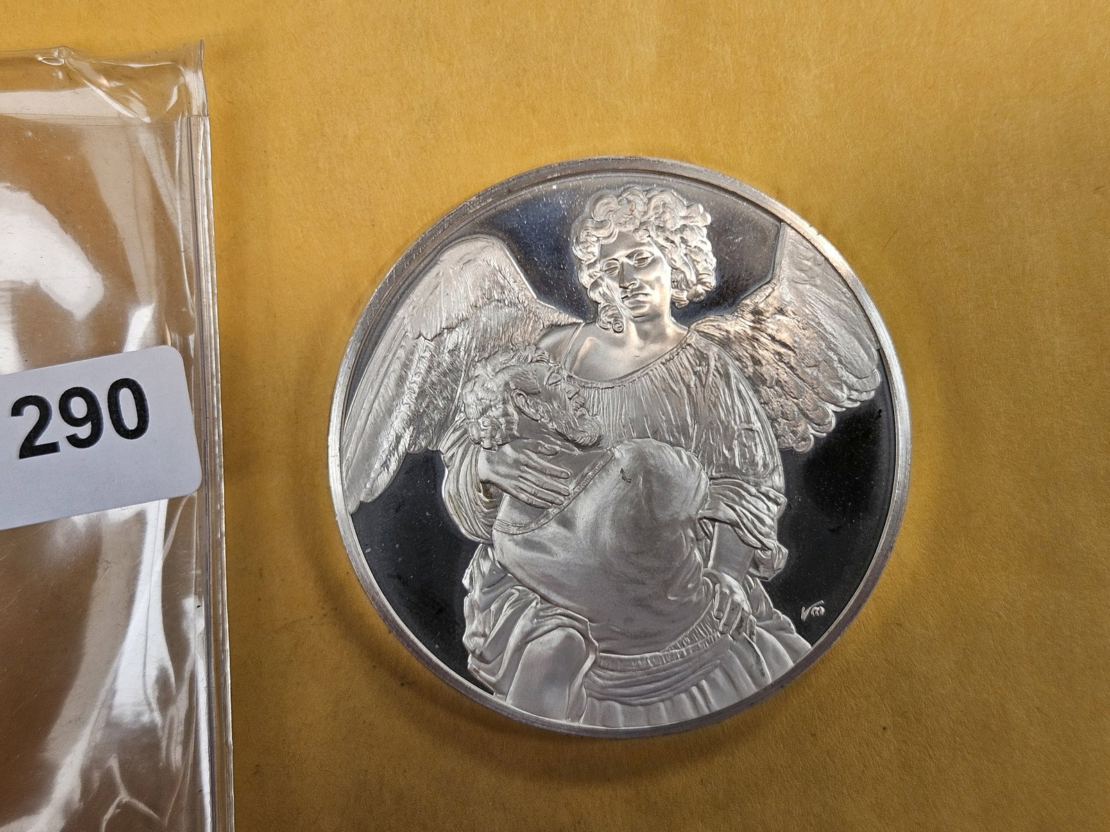 GEM Proof Deep Cameo Sterling Silver Rembrandt round: Weighs 66 grams. 2.13 troy ounces. Jacob wrestling with the Angel