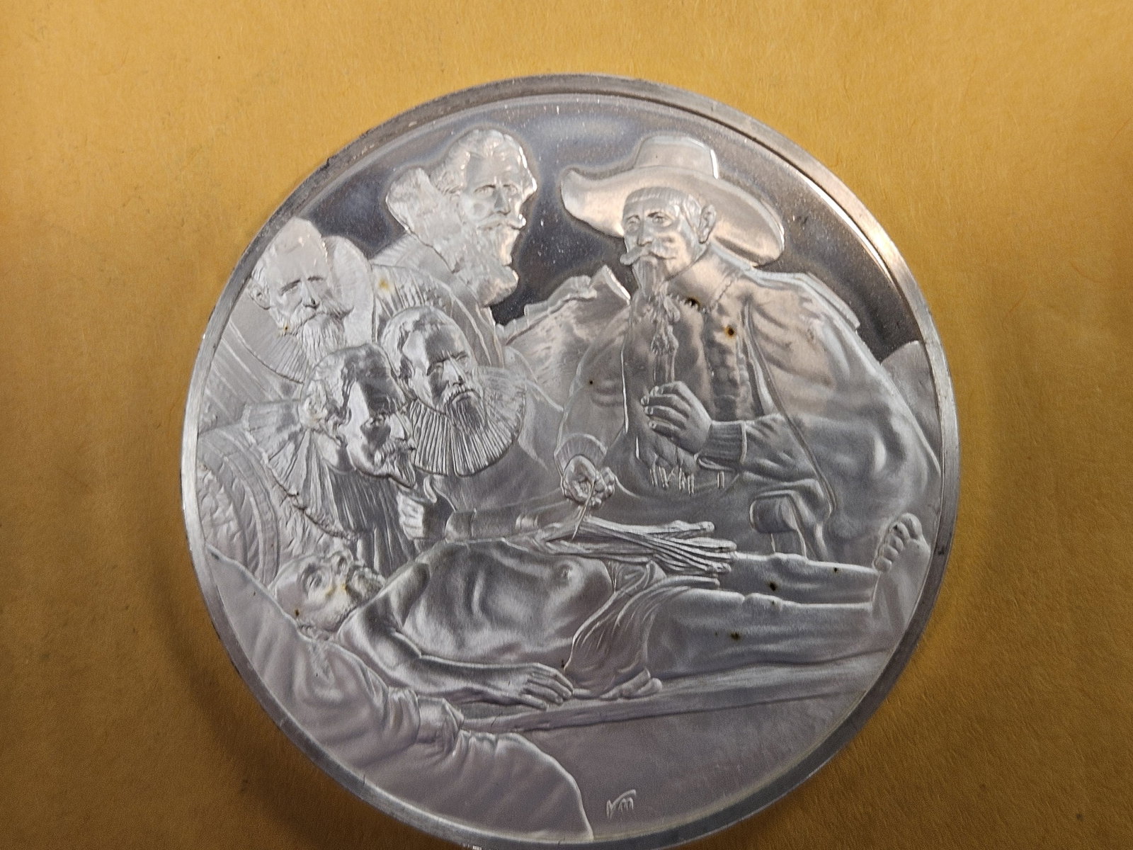 GEM Proof Deep Cameo Sterling Silver Rembrandt round: Weighs 66 grams. 2.13 troy ounces. The Anatomy lesson of Doctor Tulp