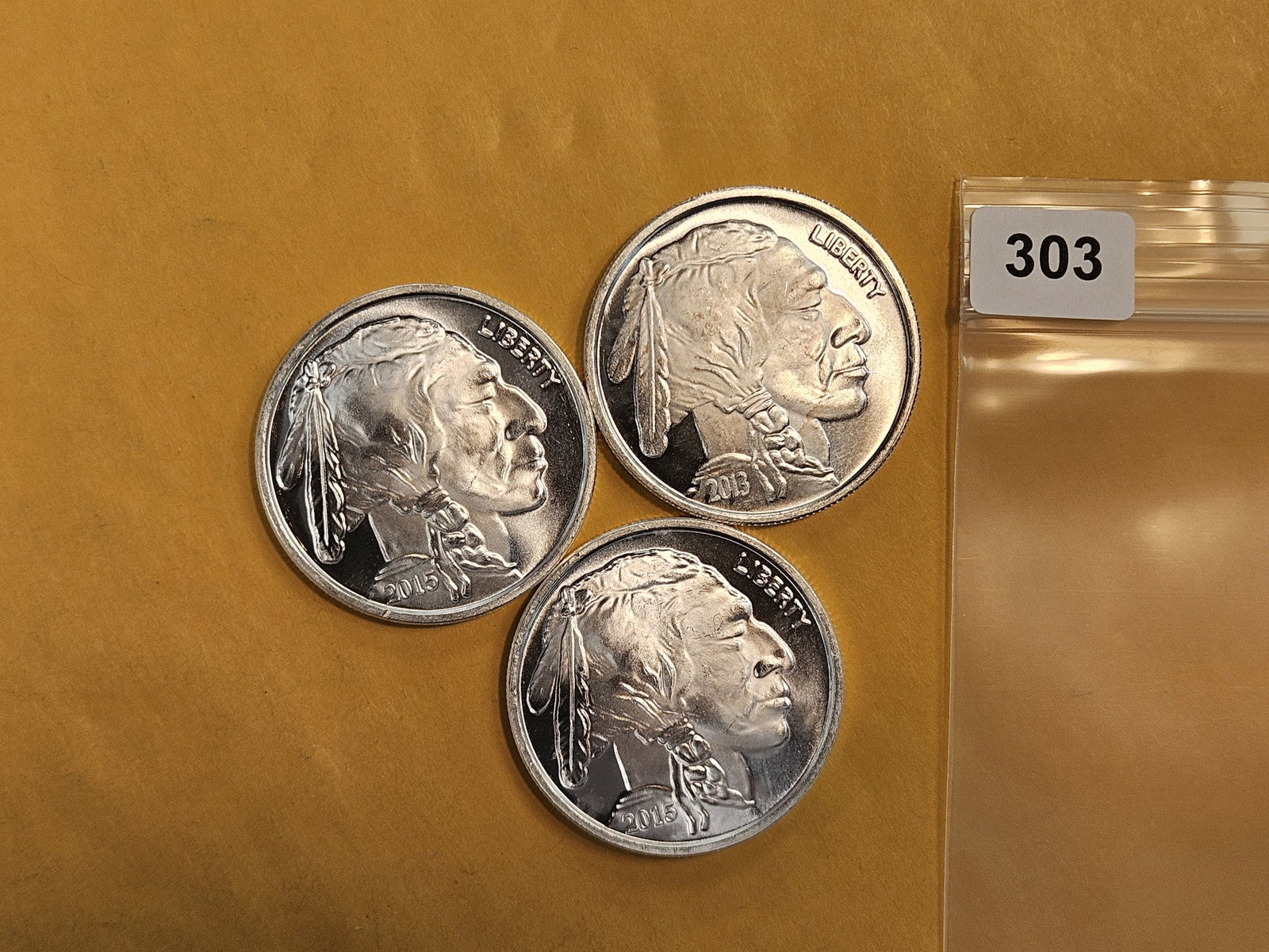 THREE 1-troy ounce .999 fine silver rounds: Buffalo