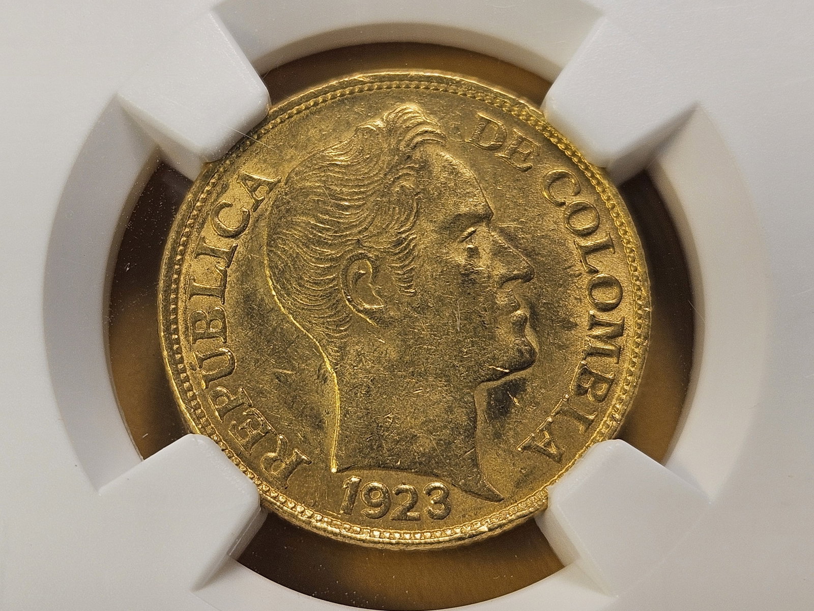 GOLD! NGC 1932-B Colombia Gold Five Pesos in Mint State 61: Brilliant Uncirculated!