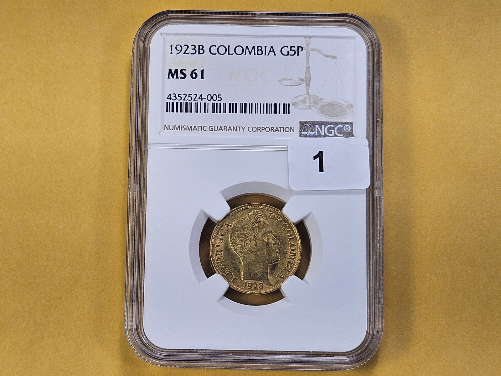 GOLD! NGC 1932-B Colombia Gold Five Pesos in Mint State 61 - 2