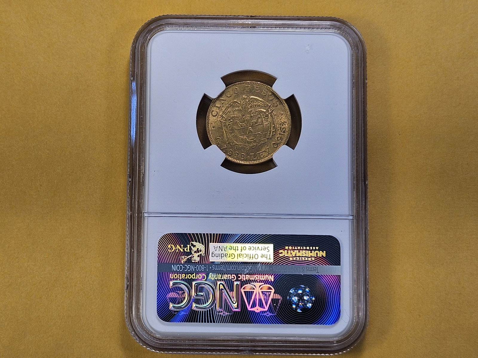 GOLD! NGC 1932-B Colombia Gold Five Pesos in Mint State 61 - 3