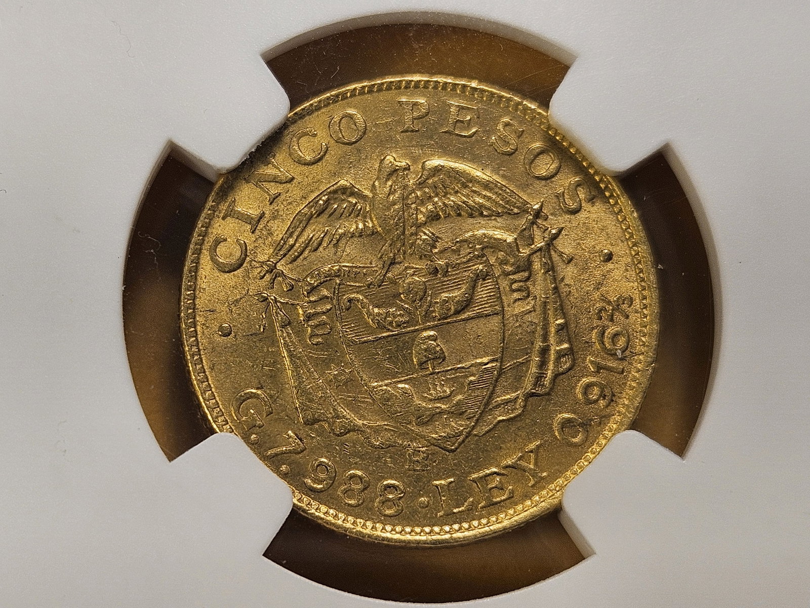 GOLD! NGC 1932-B Colombia Gold Five Pesos in Mint State 61 - 4
