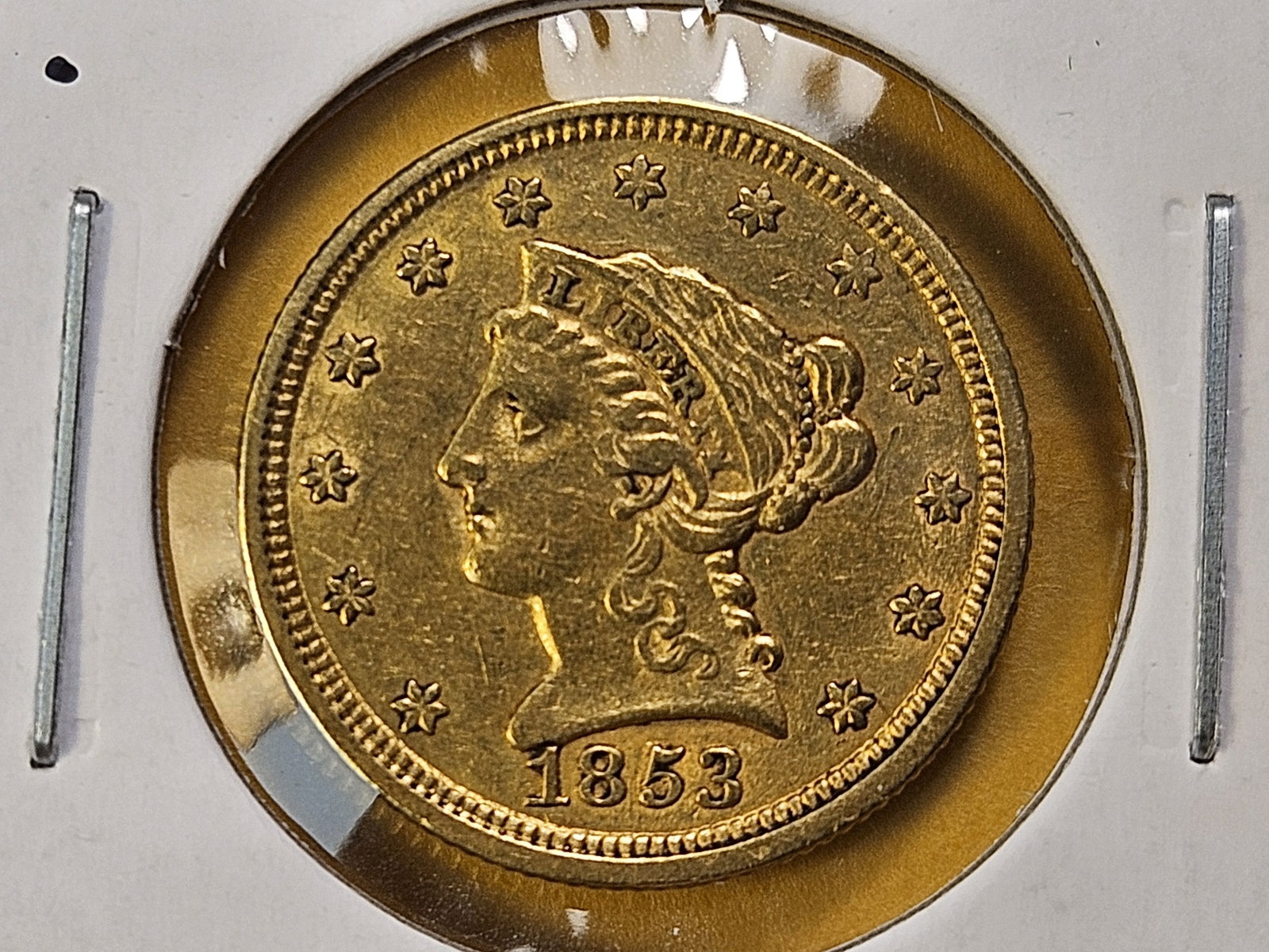 GOLD! Brilliant About Uncirculated 1853 $2.5 Dollar Liberty Head Gold: Quarter Eagle