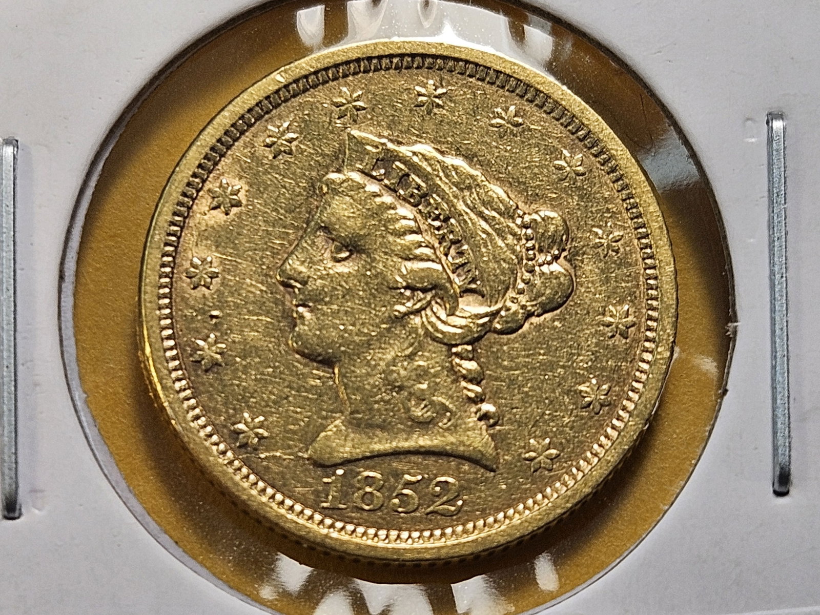 GOLD! Bright About Uncirculated 1852 $2.5 Dollar Liberty Head Gold: Quarter Eagle