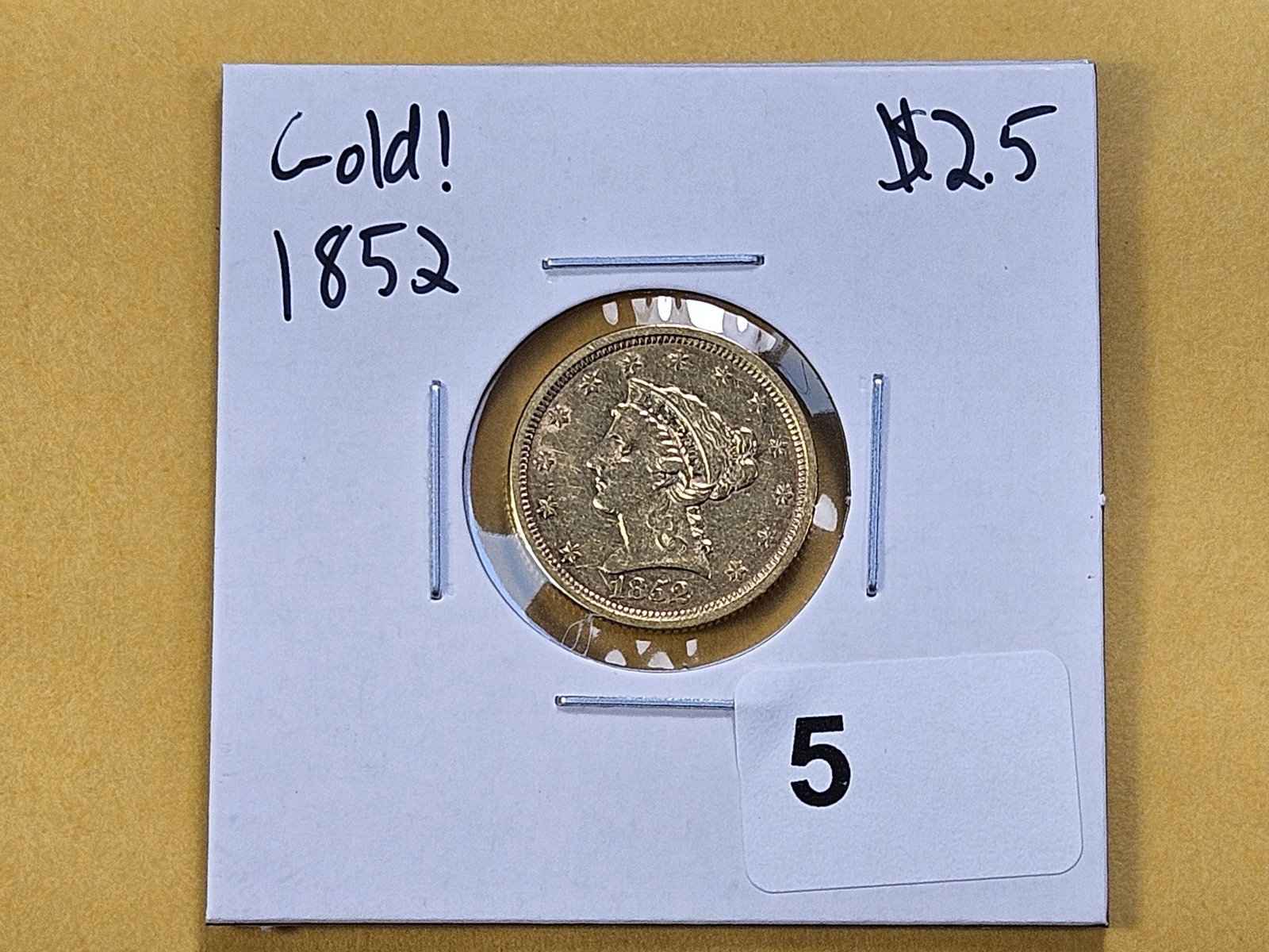 GOLD! Bright About Uncirculated 1852 $2.5 Dollar Liberty Head Gold - 2