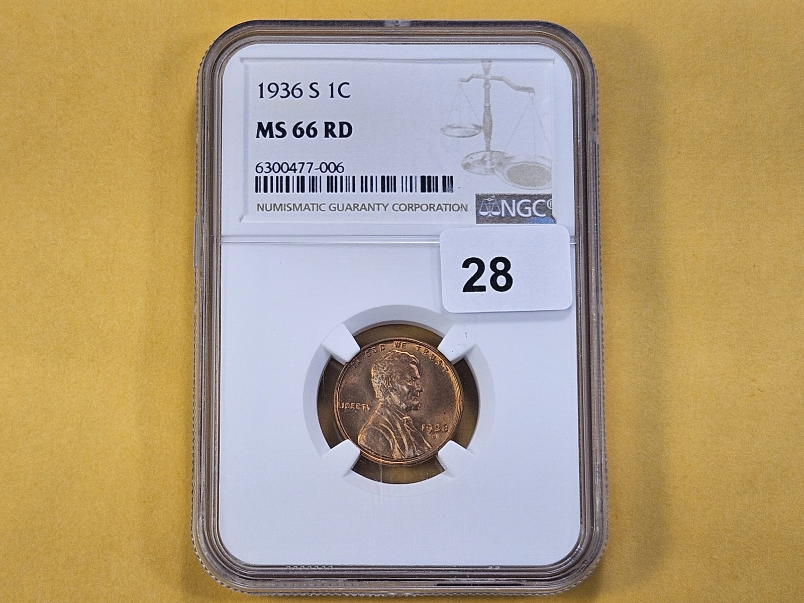 GEM! NGC 1936-S Lincoln Wheat Cent in Mint State 66 Red - 2