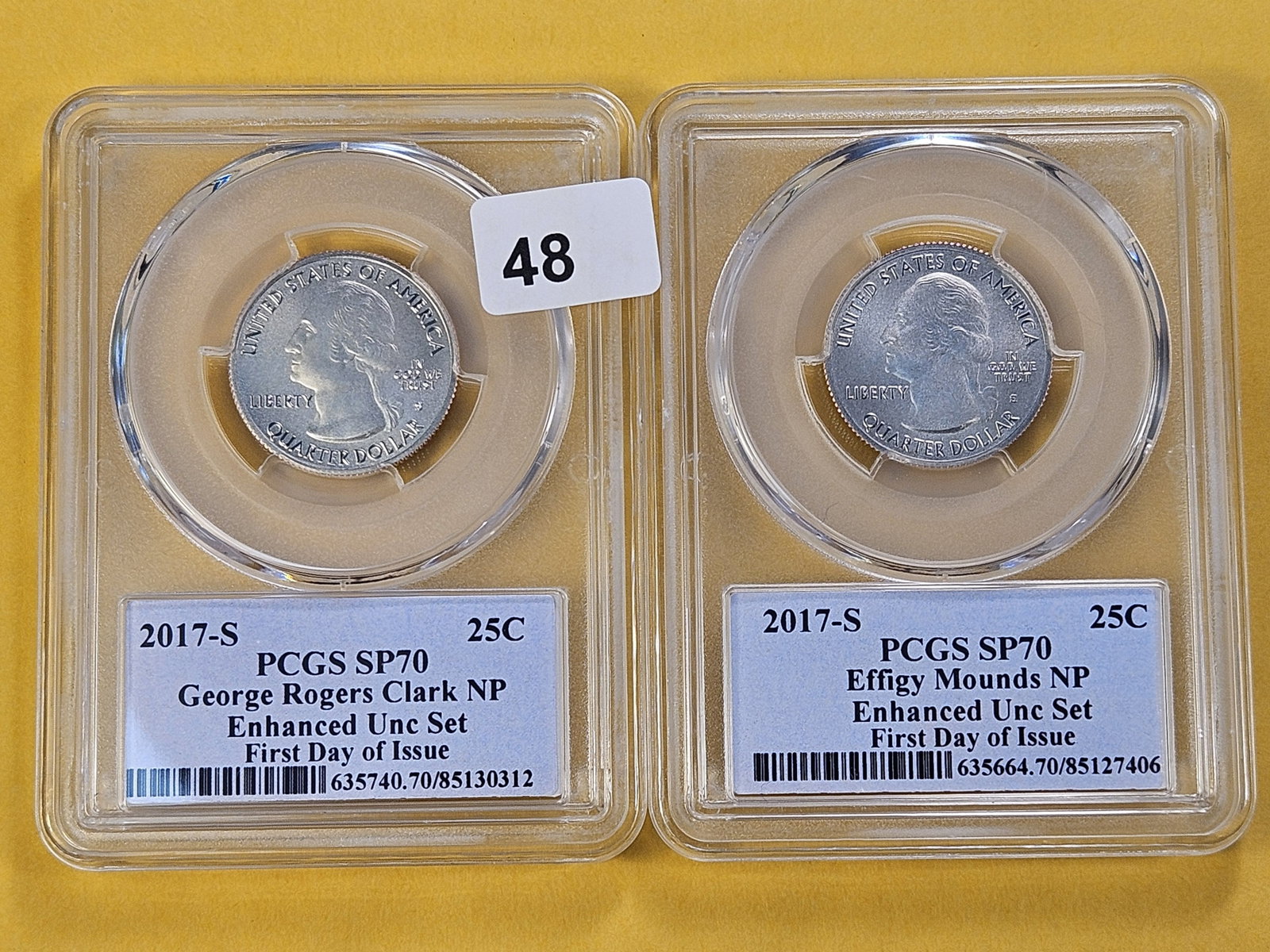 PERFECT GRADES! Two PCGS 2017-S Washington Quarters in Specimen 70 (1 of 6)