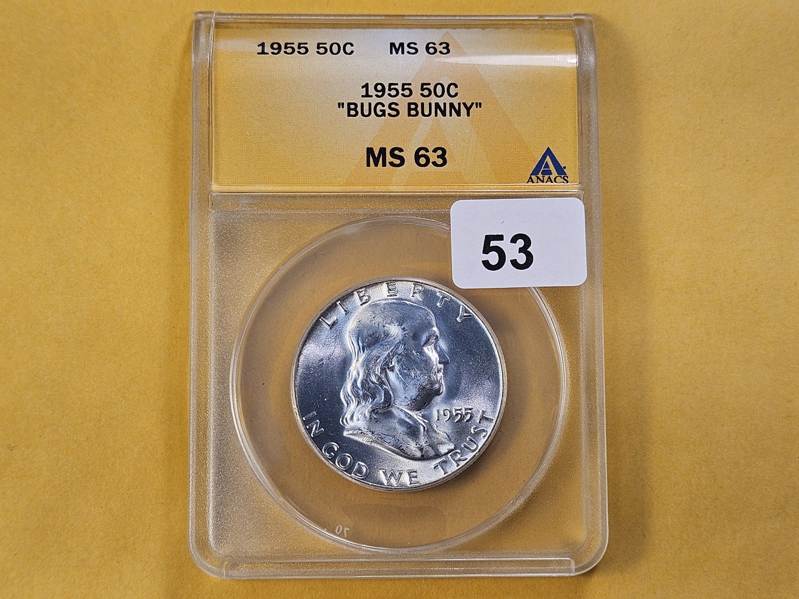 VARIETY! ANACS 1955 Franklin Silver Half Dollar in Mint State 63 - 3