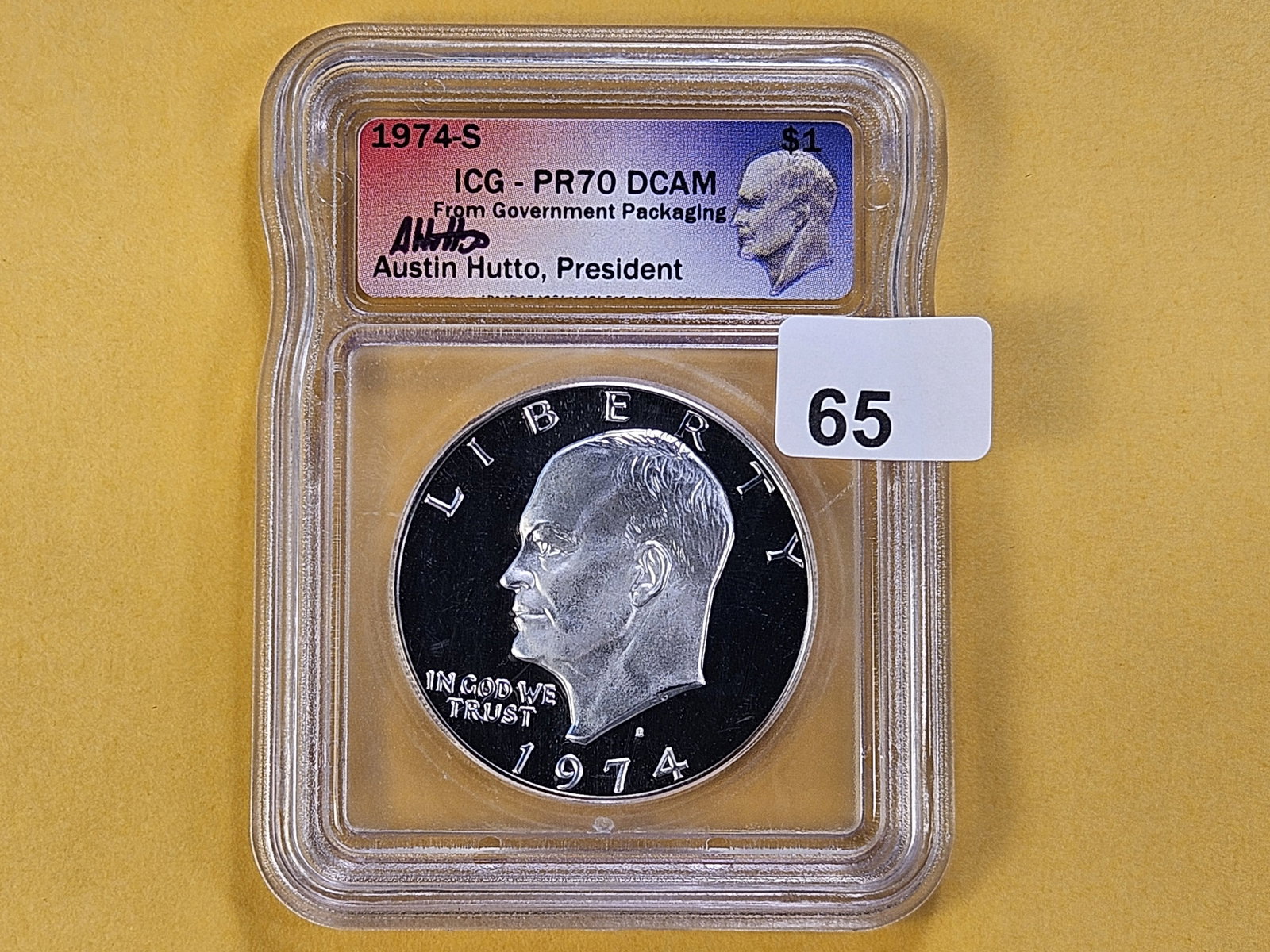 PERFECT GRADE! ICG 1974-S Eisenhower Dollar in Proof 70 Deep Cameo - 2