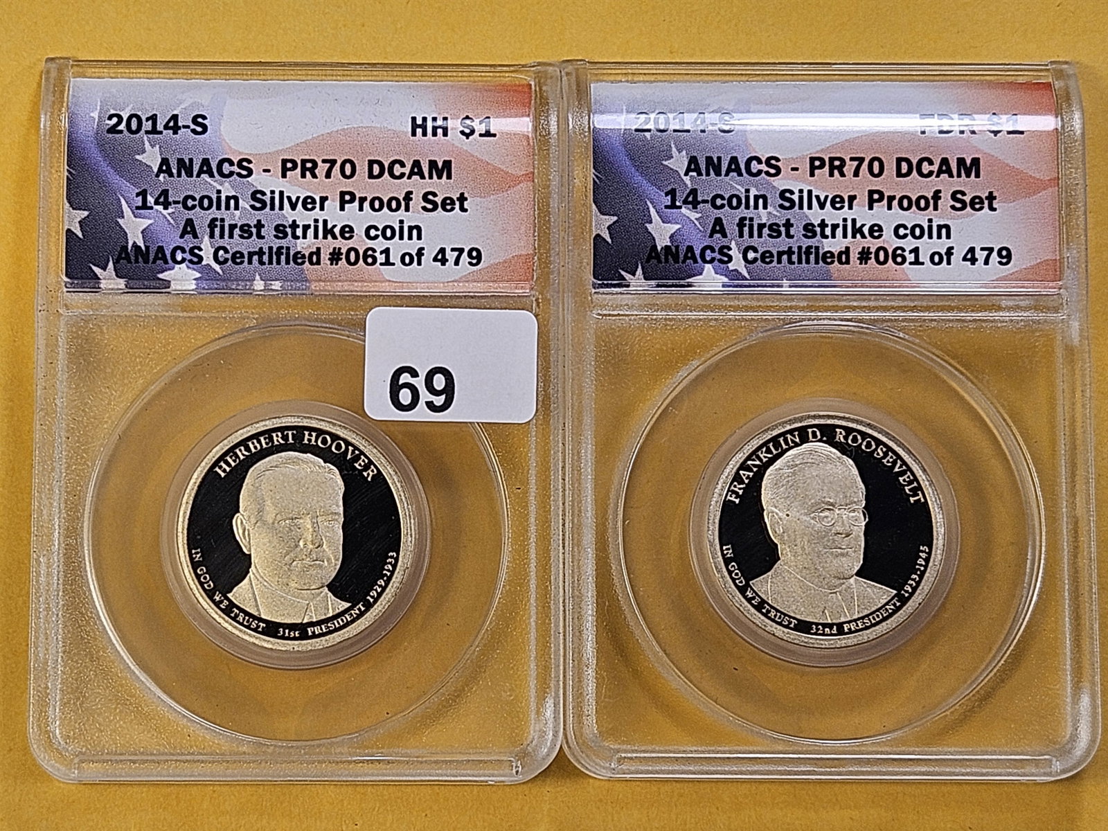 PERFECT GRADES! Two ANACS 2014-S Presidential Dollars in Proof 70 Deep Cameo (1 of 6)