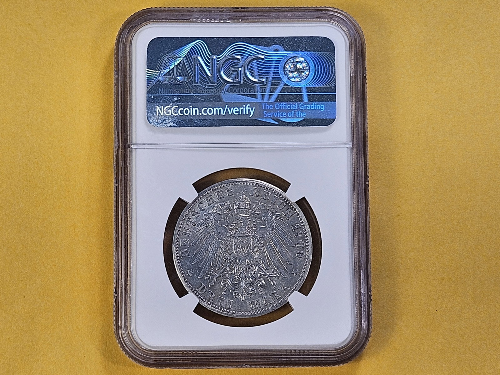 NGC 1909-A German State Prussia Silver 3 Mark in About Uncirculated -details - 3