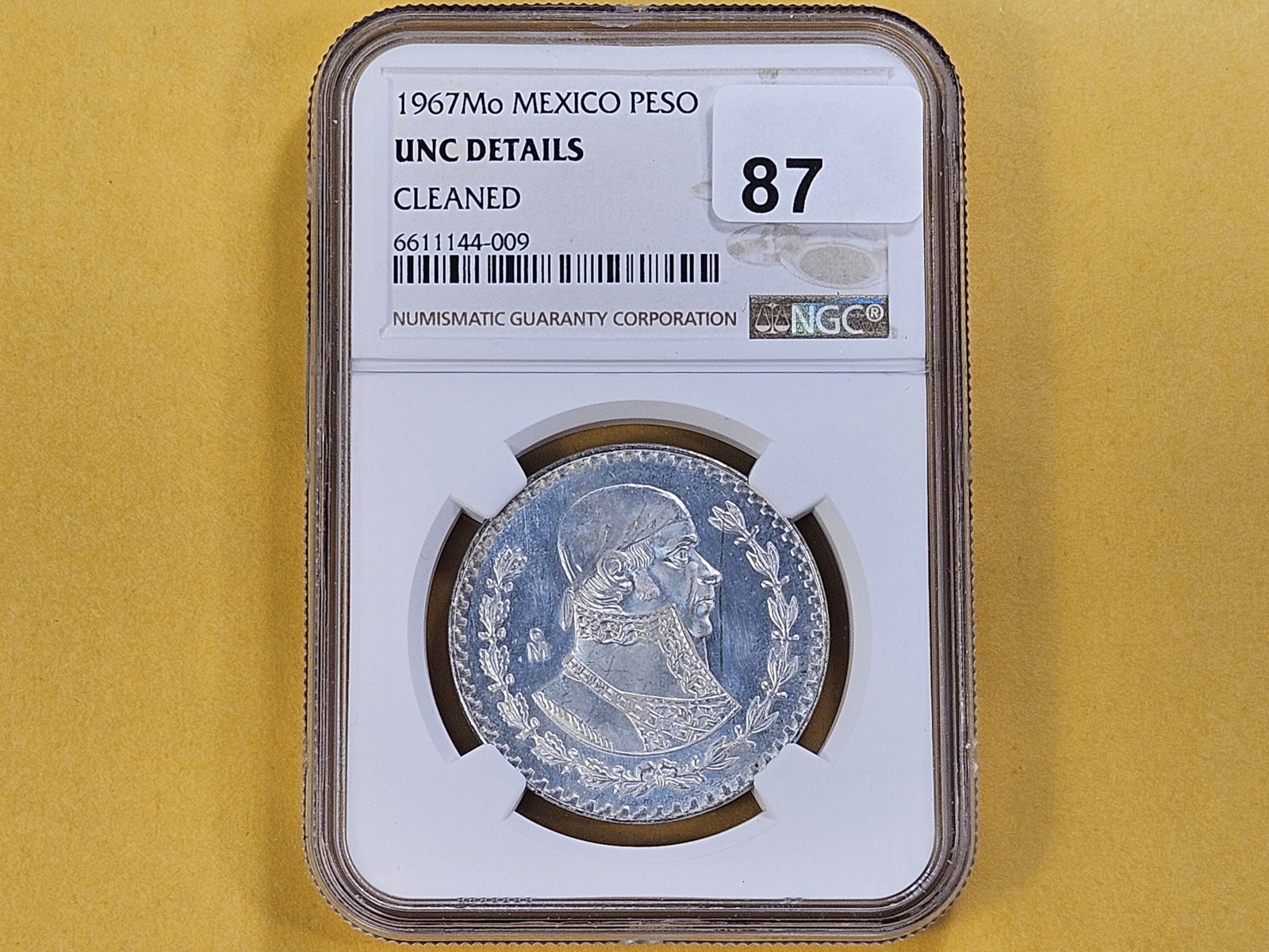 NGC 1967Mo Mexico Silver Peso in Uncirculated -details - 2