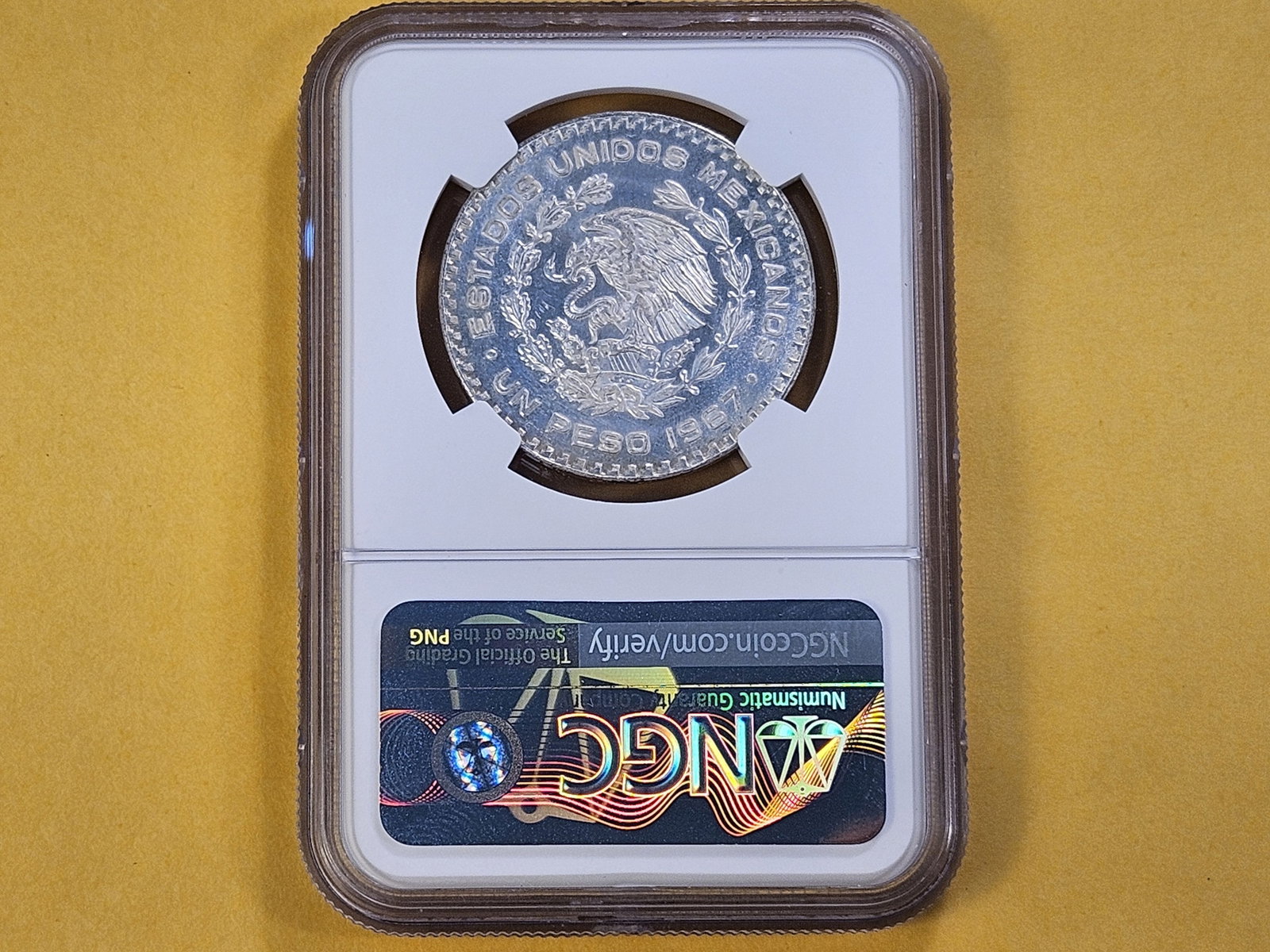 NGC 1967Mo Mexico Silver Peso in Uncirculated -details - 3