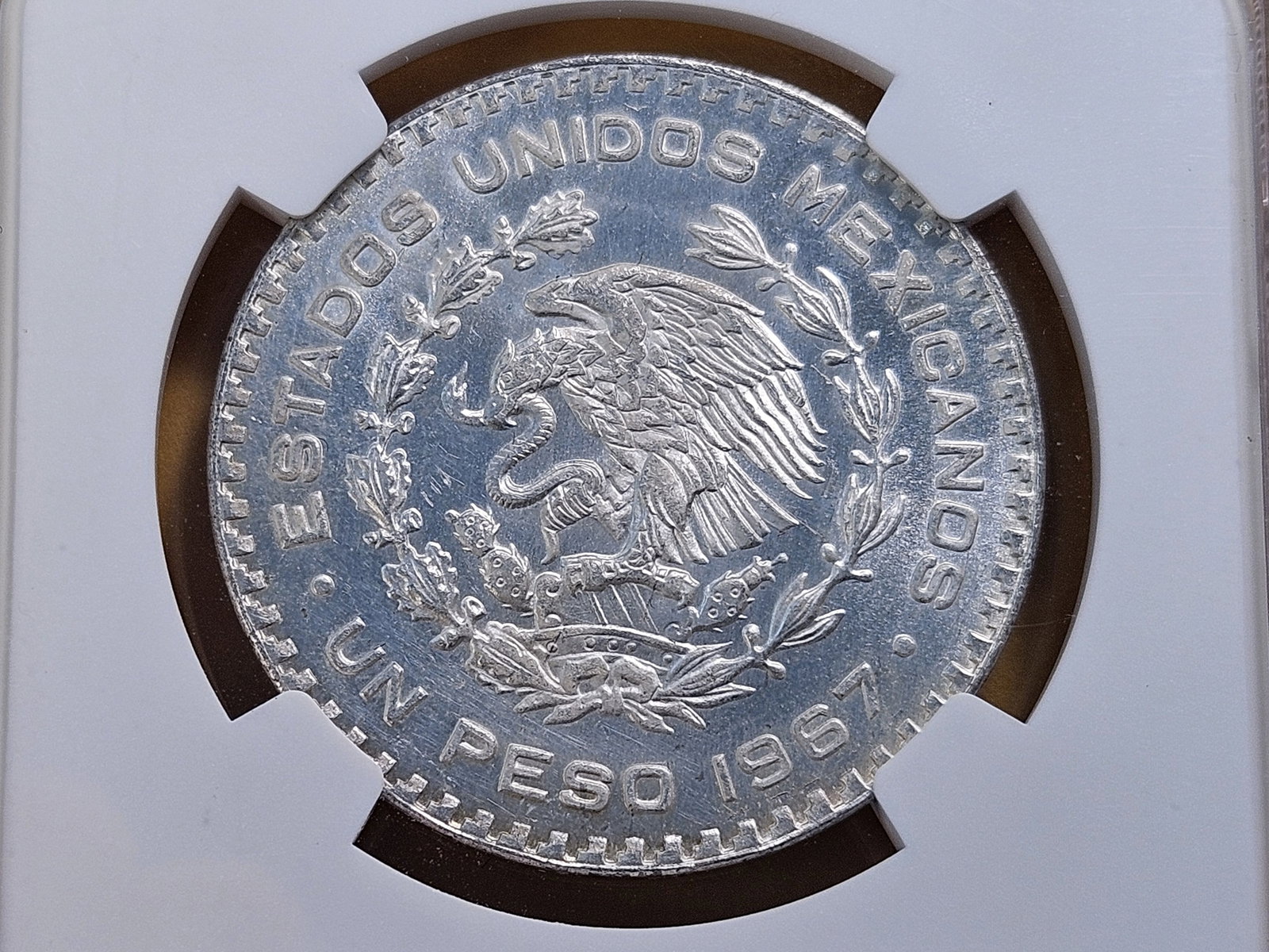 NGC 1967Mo Mexico Silver Peso in Uncirculated -details - 4
