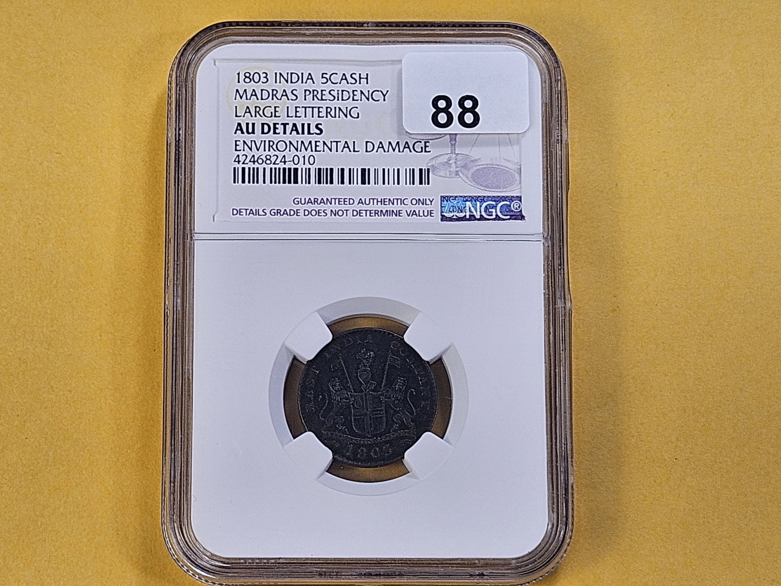 NGC 1803 India 5 Cash in About Uncirculated -details - 2