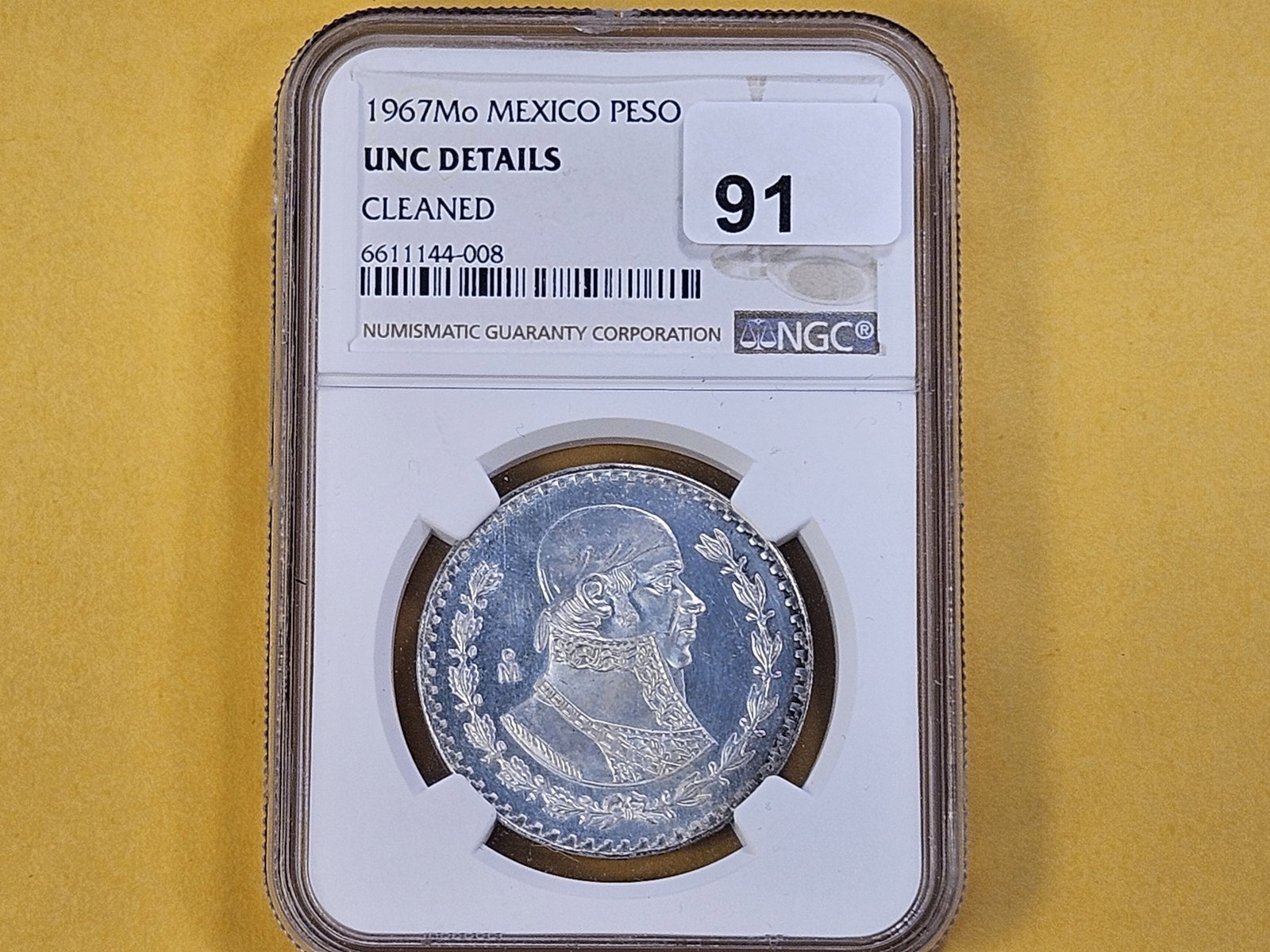 NGC 1967Mo Mexico Silver Peso in Uncirculated -details - 2