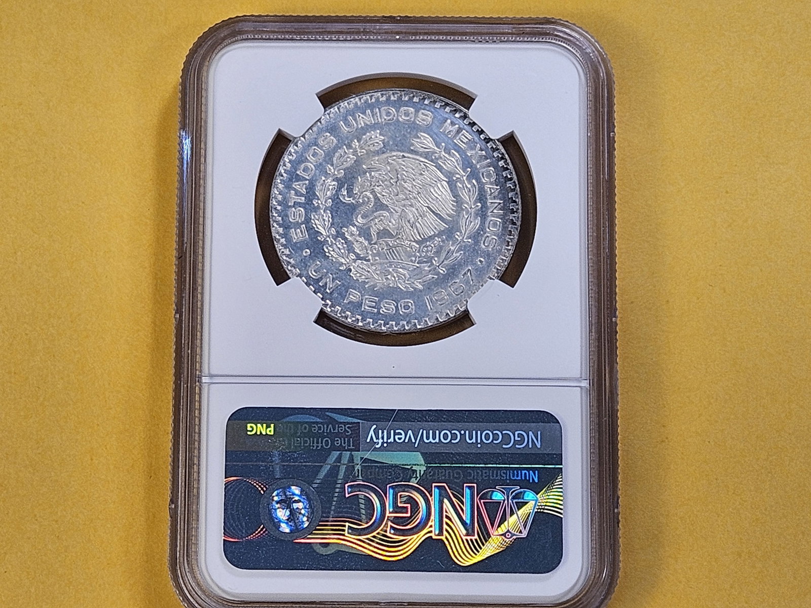 NGC 1967Mo Mexico Silver Peso in Uncirculated -details - 3