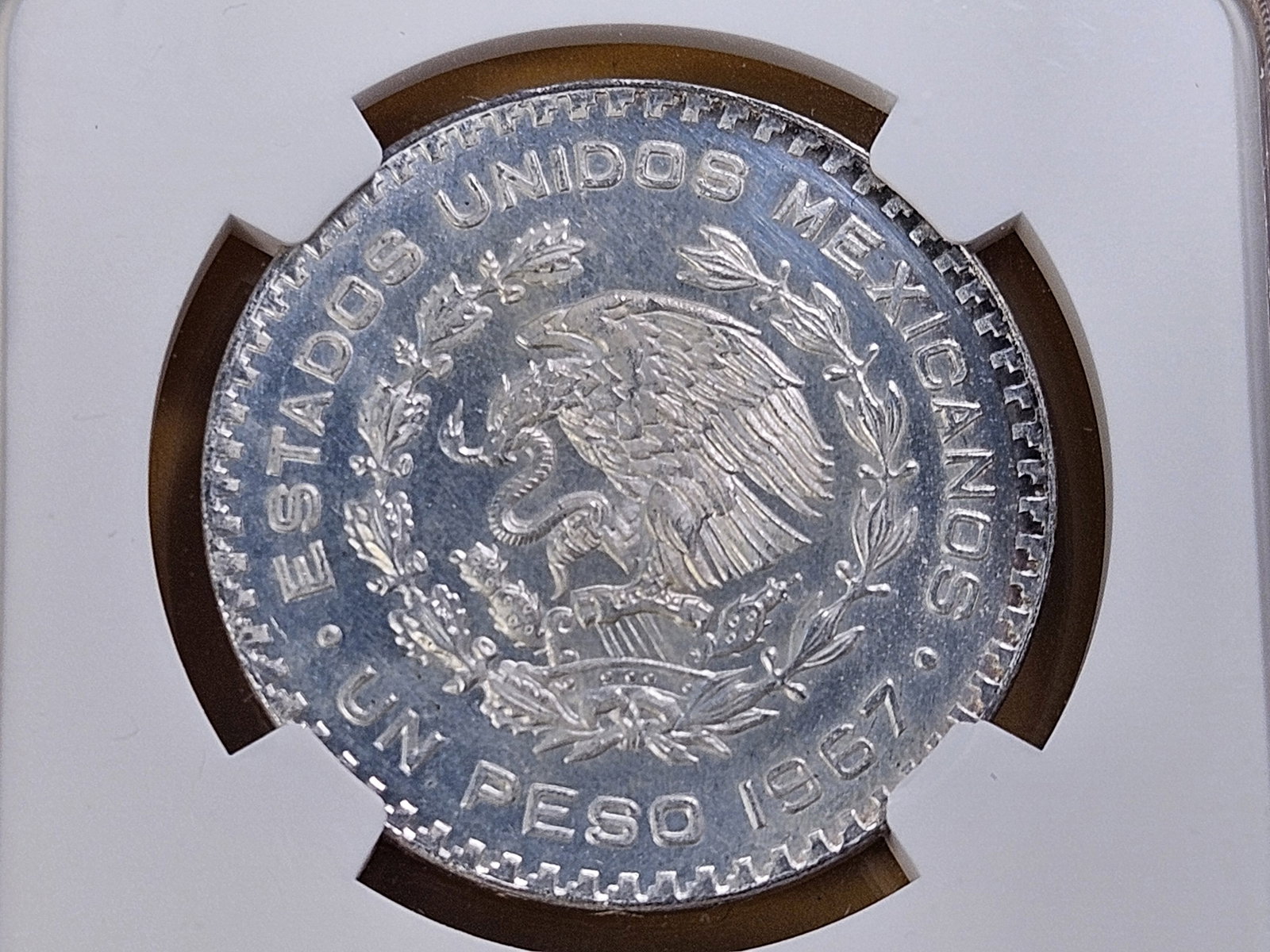 NGC 1967Mo Mexico Silver Peso in Uncirculated -details - 4
