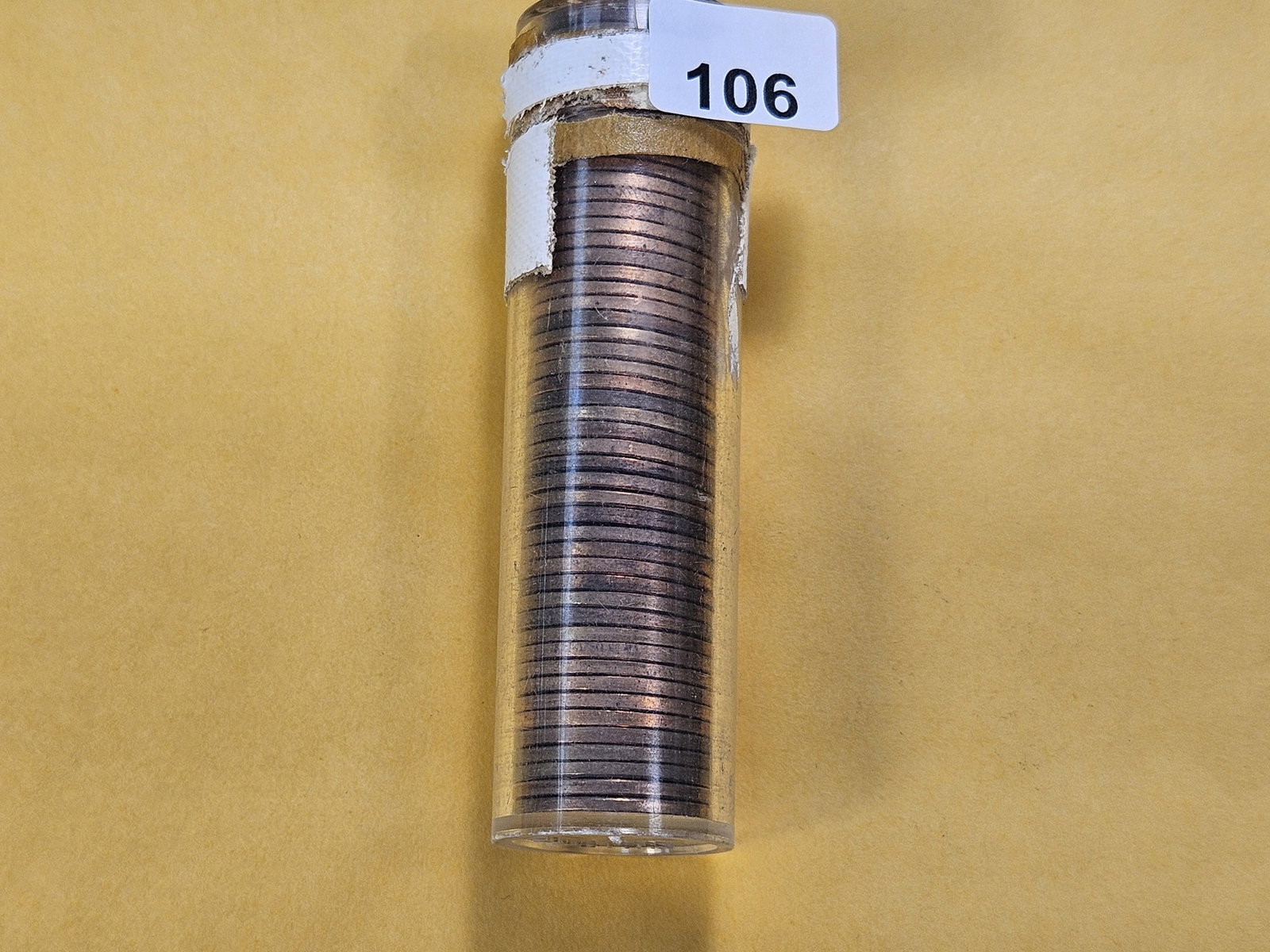 Brilliant Uncirculated Full Roll of 1954-S Wheat Cents: Full Roll! We checked the first few to verify the date on the cap, but the rest are unchecked by us