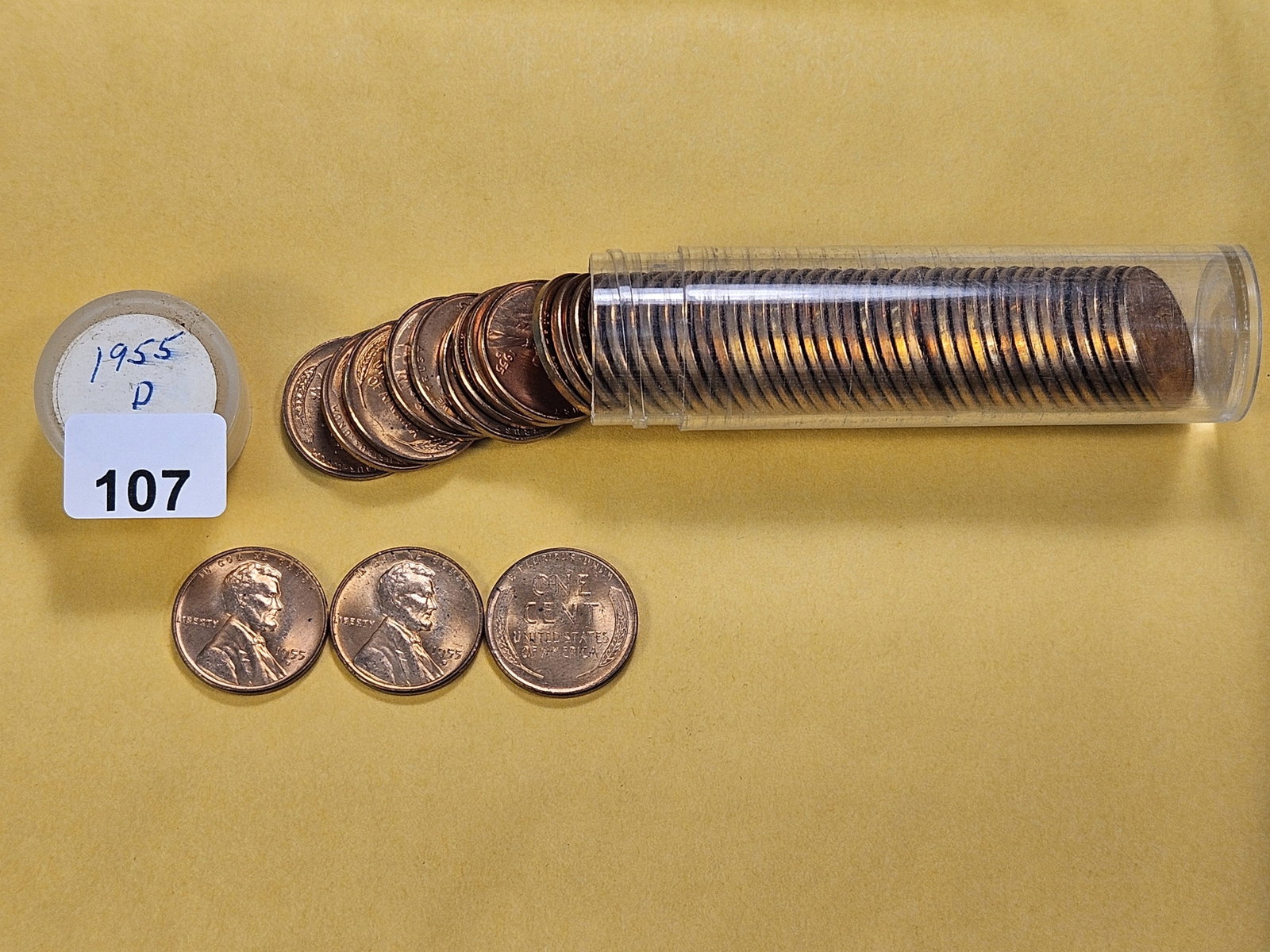 Brilliant Uncirculated Full Roll of 1955-D Wheat Cents - 2
