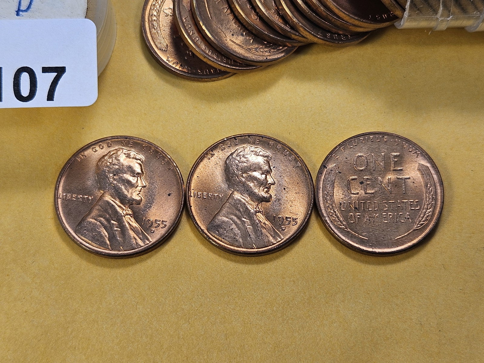 Brilliant Uncirculated Full Roll of 1955-D Wheat Cents - 3