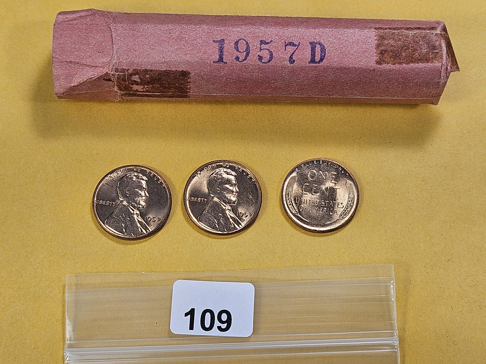 Brilliant Uncirculated Full Roll of 1957-D Wheat Cents - 2