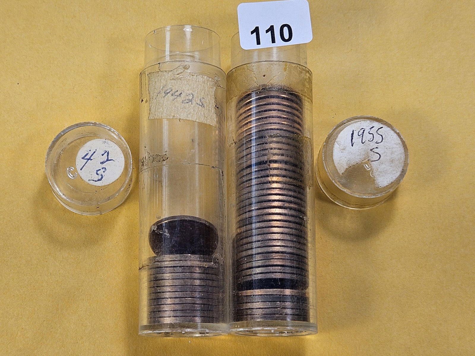Brilliant Uncirculated Partial Rolls of 1942-S and 1955-S Wheat Cents: Forty-seven Total Brilliant Uncirculated Wheat Cents. Checked a few to verify dates on caps, the rest are unchecked by us