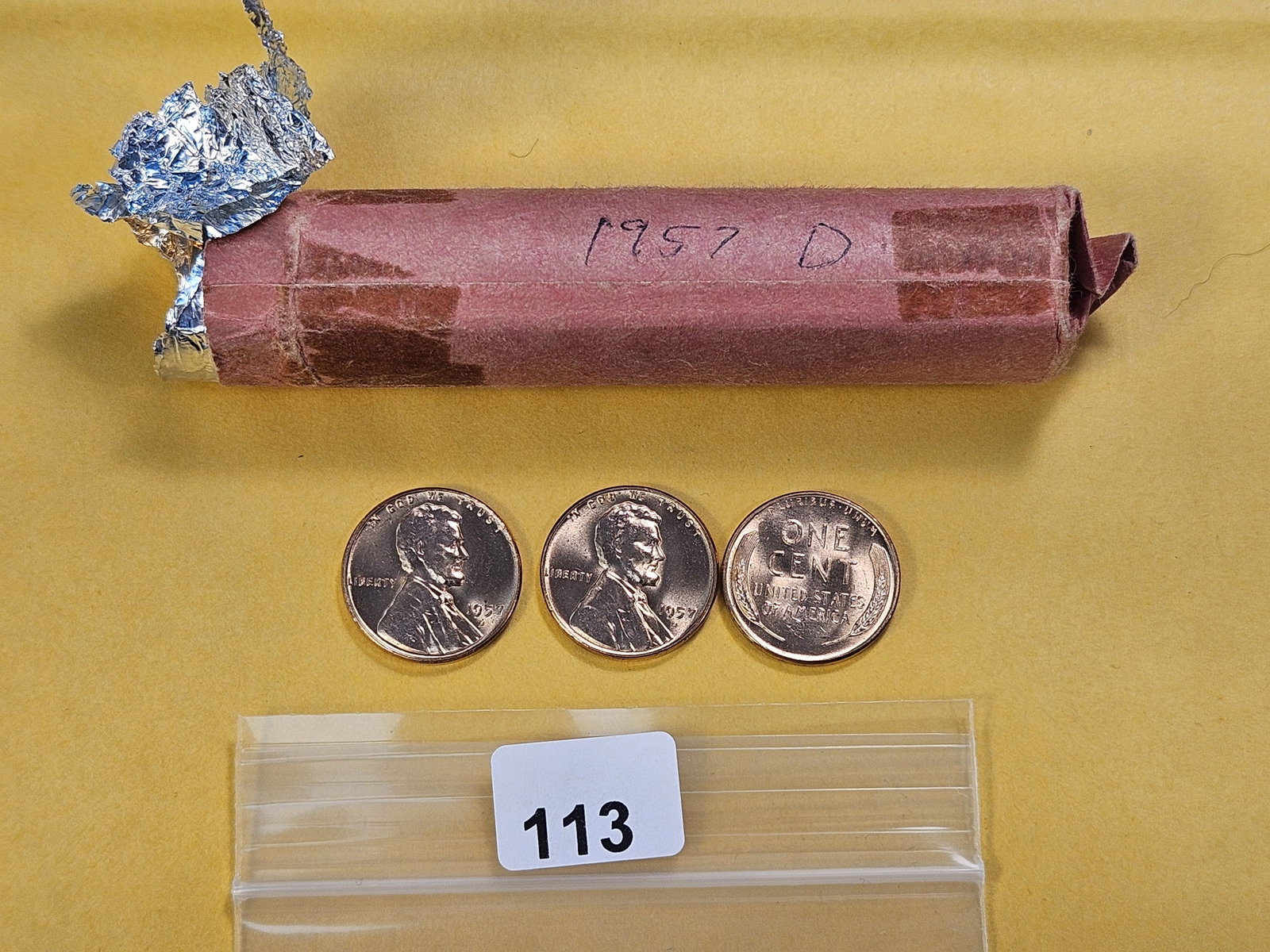 Brilliant Uncirculated Full Roll of 1957-D Wheat Cents - 2