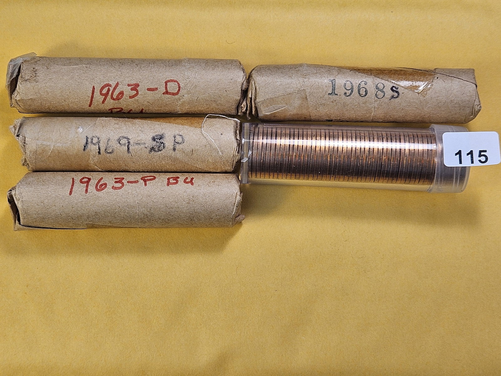 Five Brilliant Uncirculated Full Rolls of Lincoln Memorial Cents (1 of 6)