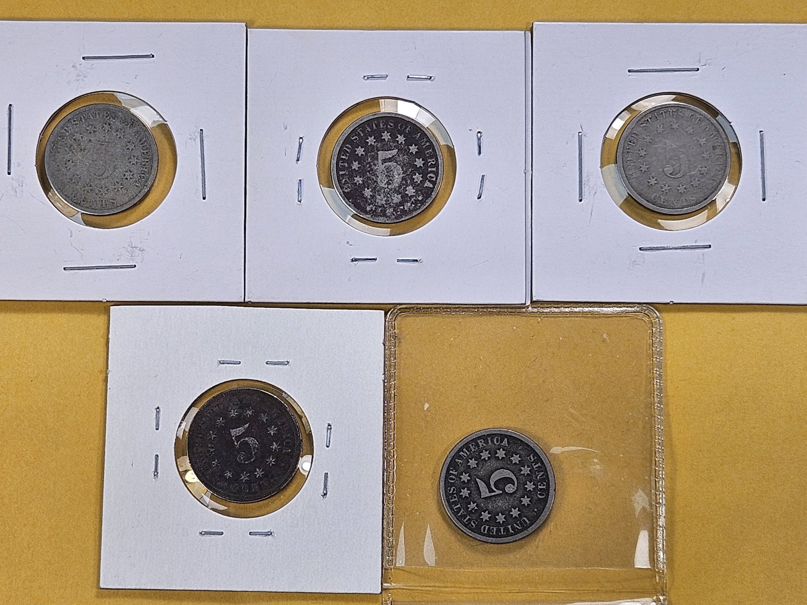 Five Circulated Shield Nickels - 7
