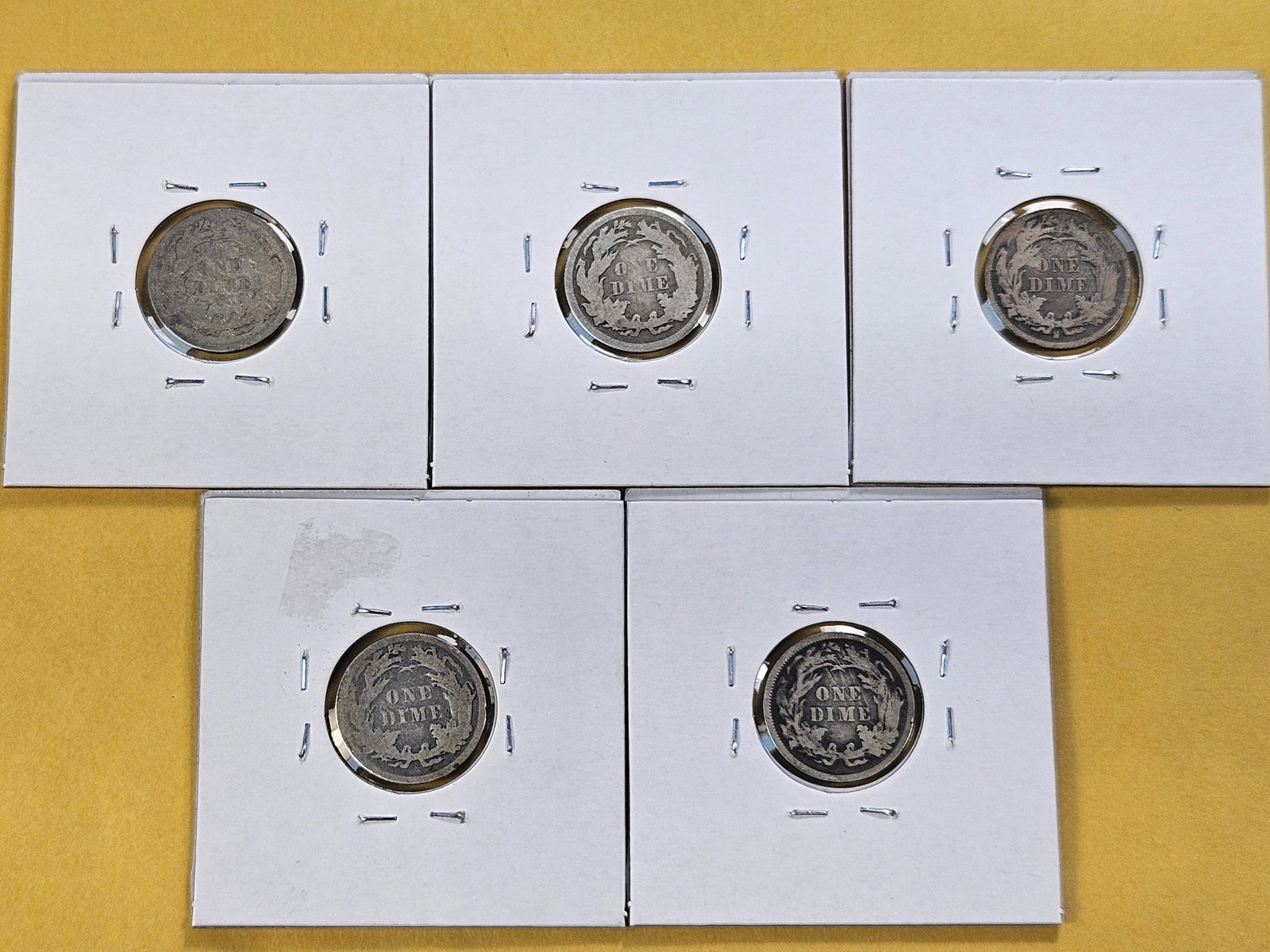 Five Circulated Seated Liberty Silver Dimes - 7