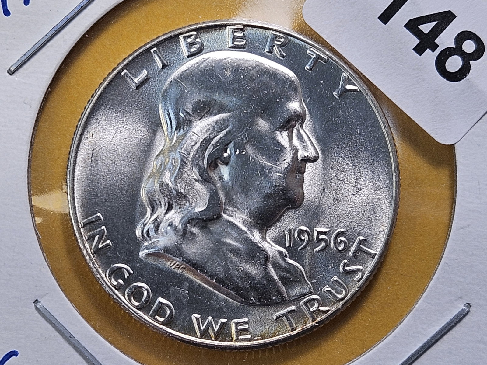 Better Grade 1956 Franklin Silver Half Dollar: GEM Brilliant Uncirculated Full Bell Lines!