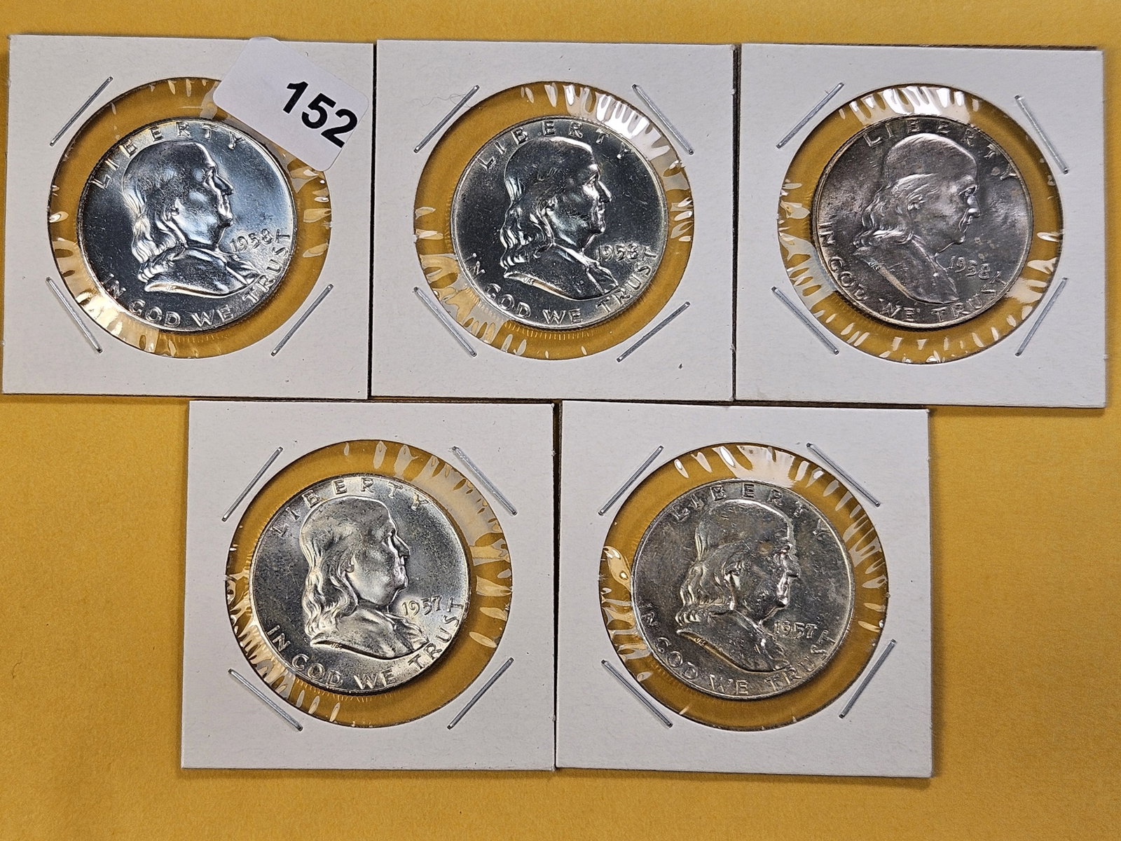 Five Uncirculated Franklin Silver Half Dollars (1 of 10)