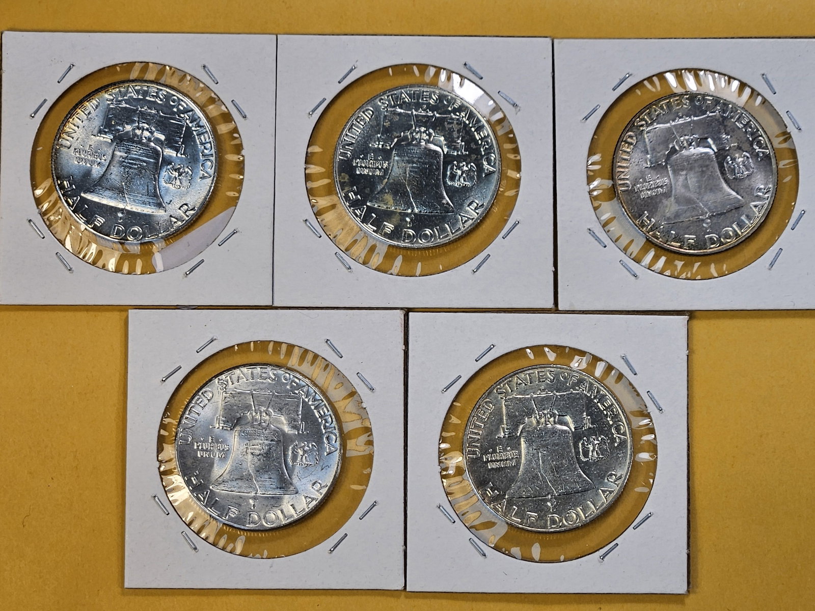 Five Uncirculated Franklin Silver Half Dollars - 7
