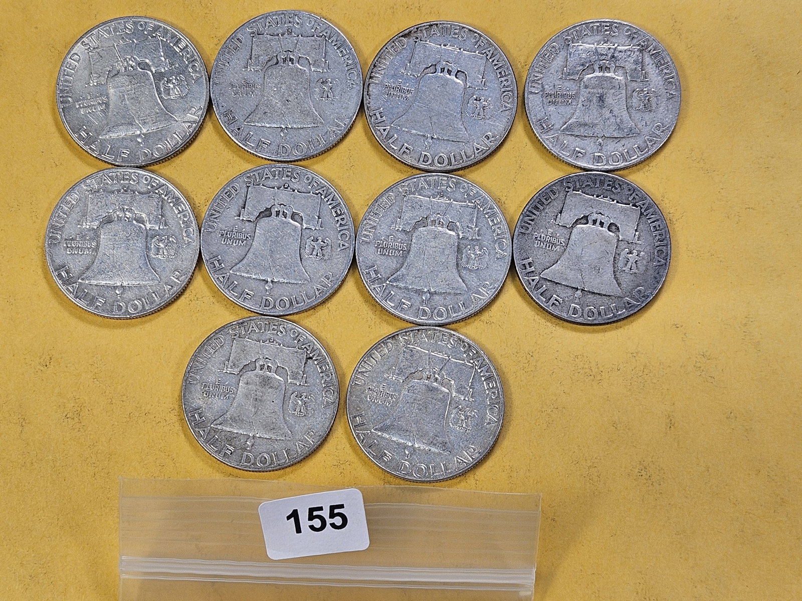 Ten Circulated Franklin Silver Half Dollars - 3