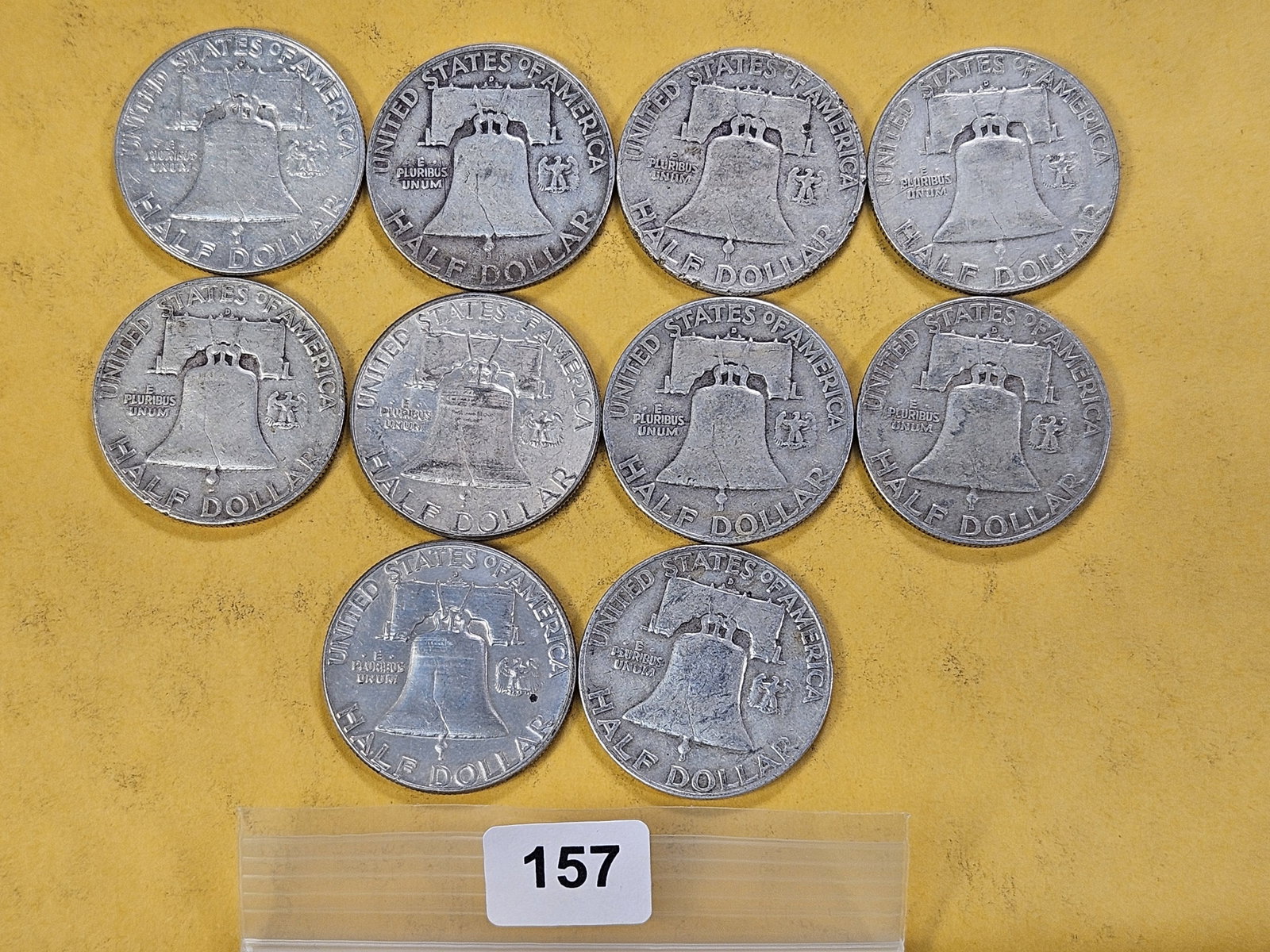 Ten Circulated Franklin Silver Half Dollars - 3