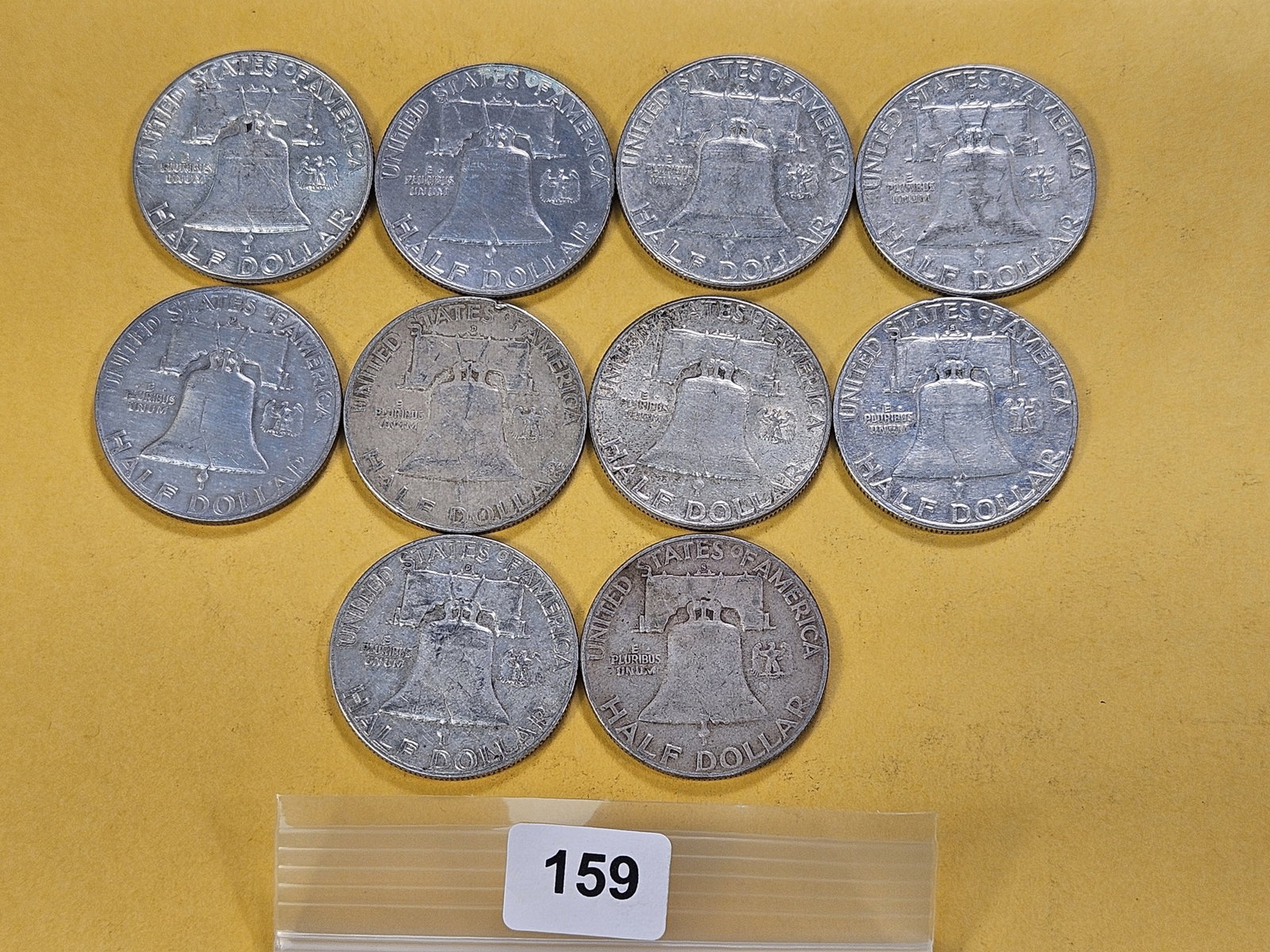 Ten Circulated Franklin Silver Half Dollars - 3