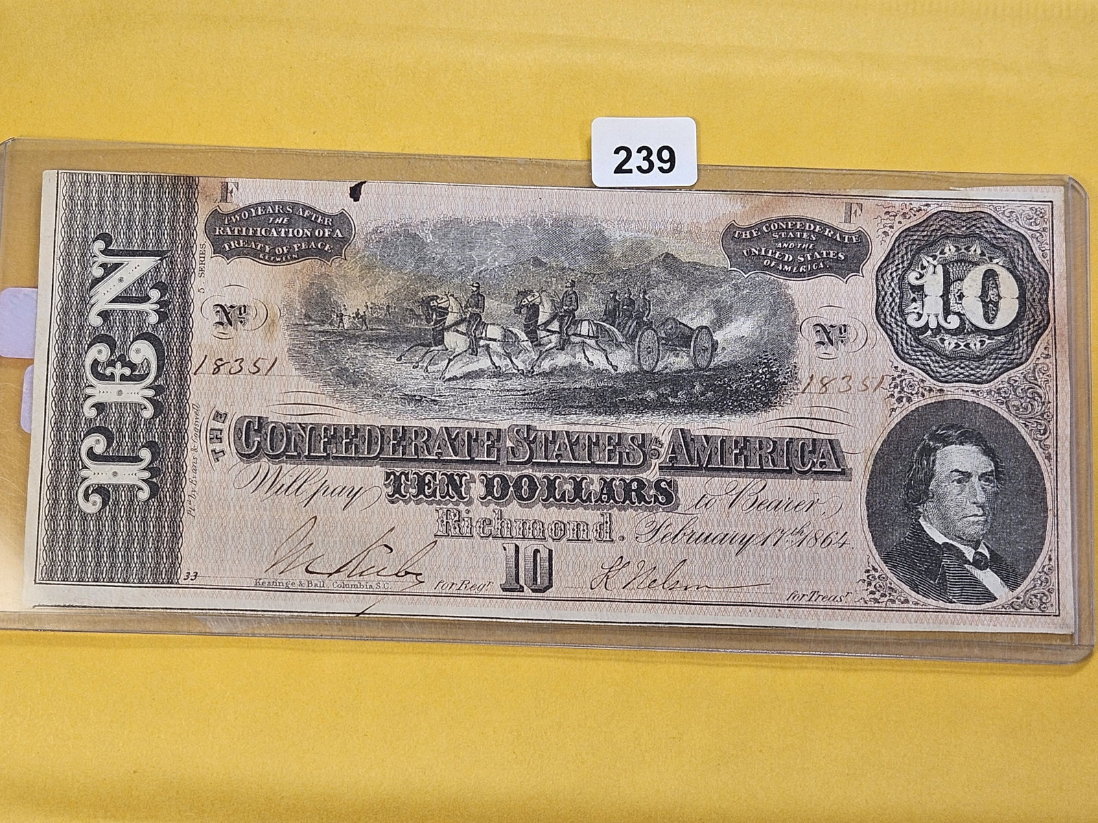 Series 1864 Ten Dollar Confederate States Note (1 of 4)