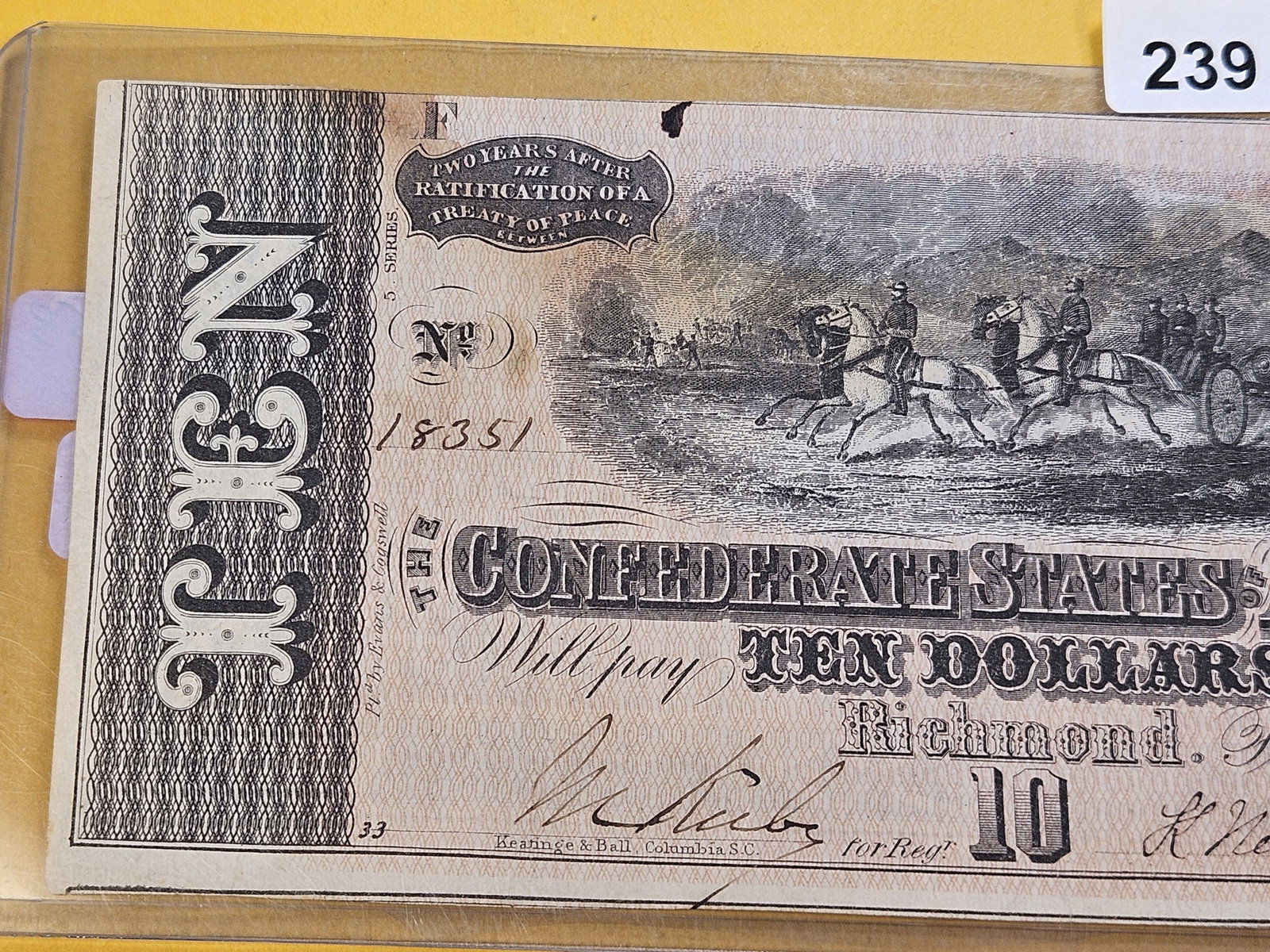 Series 1864 Ten Dollar Confederate States Note - 2