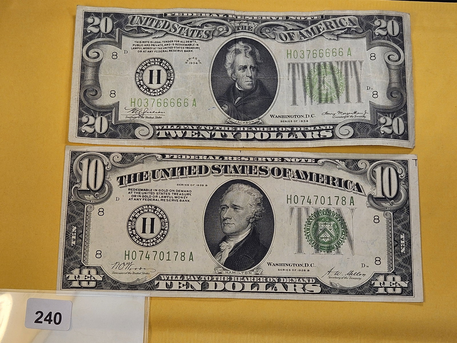 Ten Dollar and Twenty Dollar Federal Reserve Notes: Series 1928-B Ten Dollar and Series 1934 Twenty Dollar Federal Reserve Notes