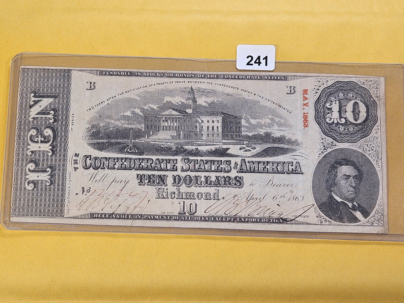 Series 1863 Ten Dollar Confederate States Note (1 of 4)