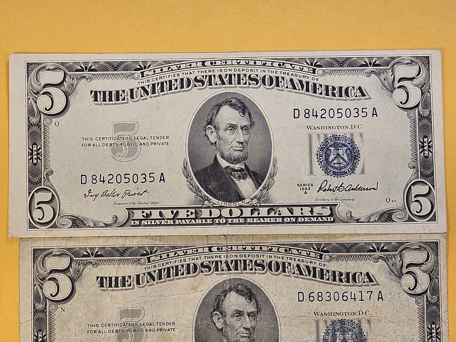 MINT ERRORS! Three Series 1953-A Five Dollar Silver Certificates - 2