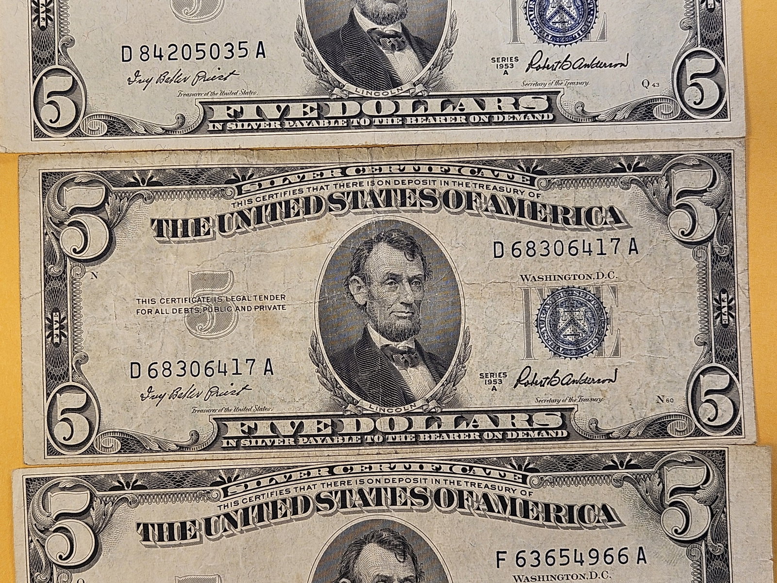 MINT ERRORS! Three Series 1953-A Five Dollar Silver Certificates - 3