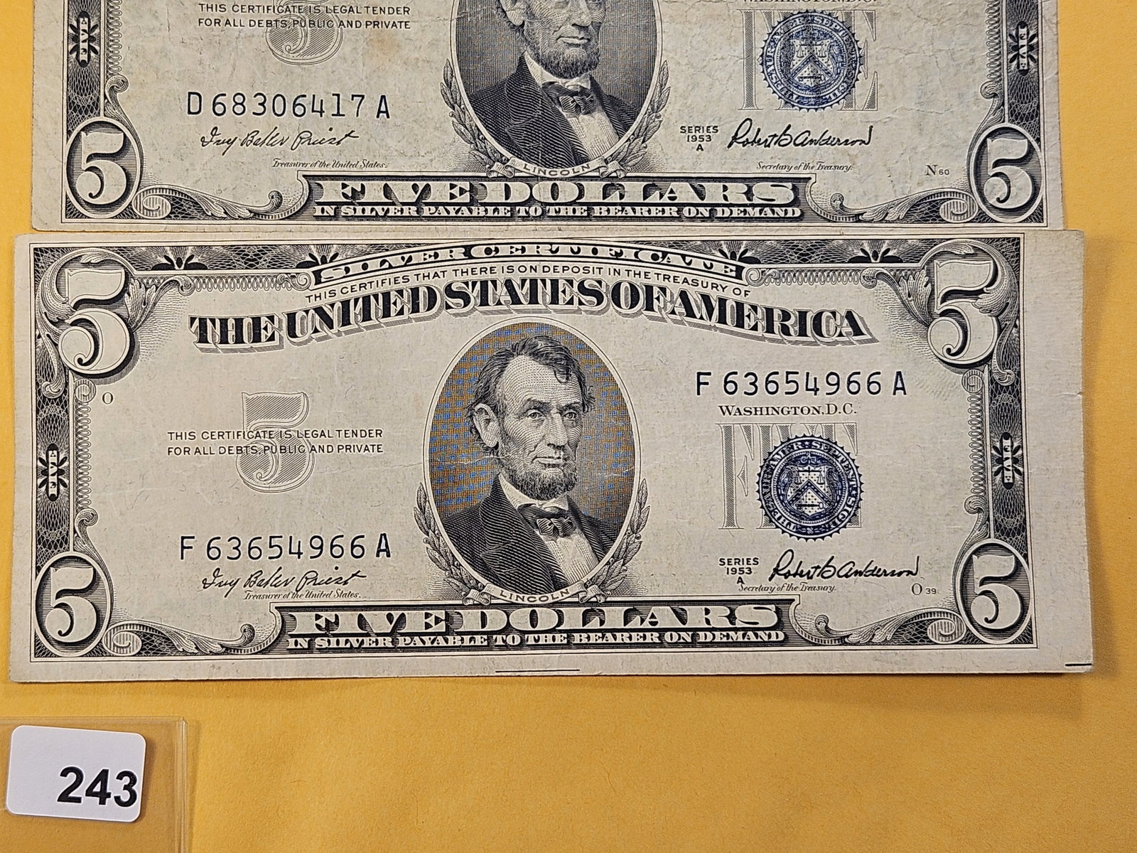 MINT ERRORS! Three Series 1953-A Five Dollar Silver Certificates - 4