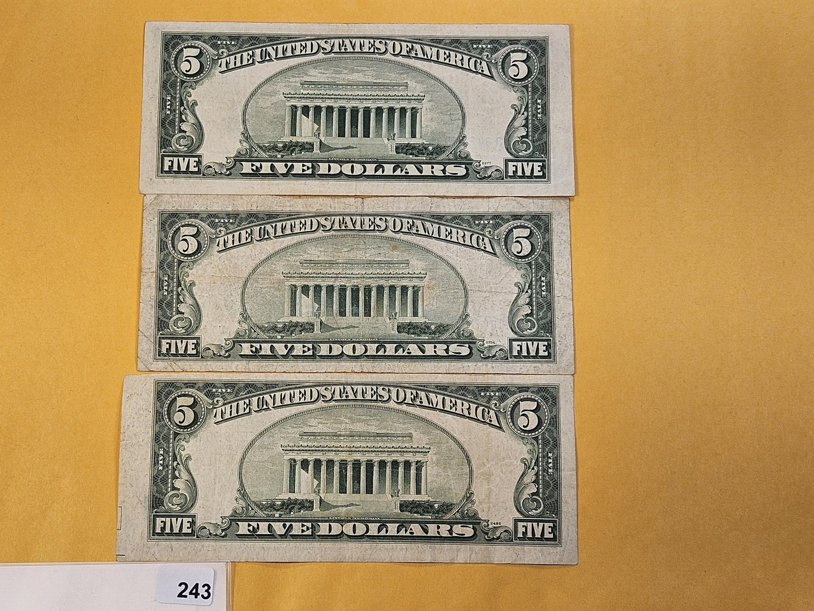 MINT ERRORS! Three Series 1953-A Five Dollar Silver Certificates - 5