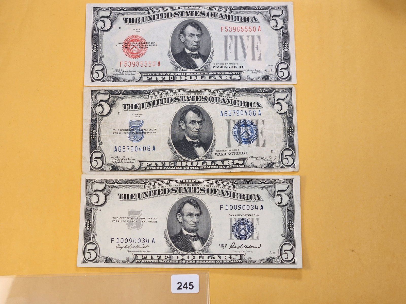 MINT ERRORS! Two Five Dollar Silver Certificates and a United States Note (1 of 8)